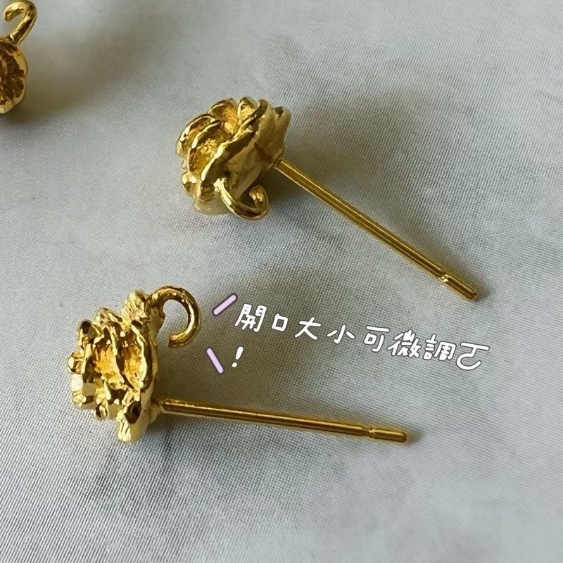 24K金玫瑰帶鉤耳針 真金保色(1對)｜保色配件 DIY金屬材料