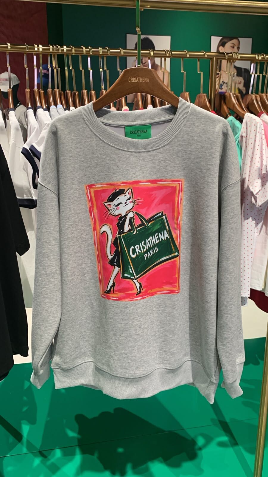 C127 Crisathena Shopping貓貓長袖衛衣(圓領) - 灰色