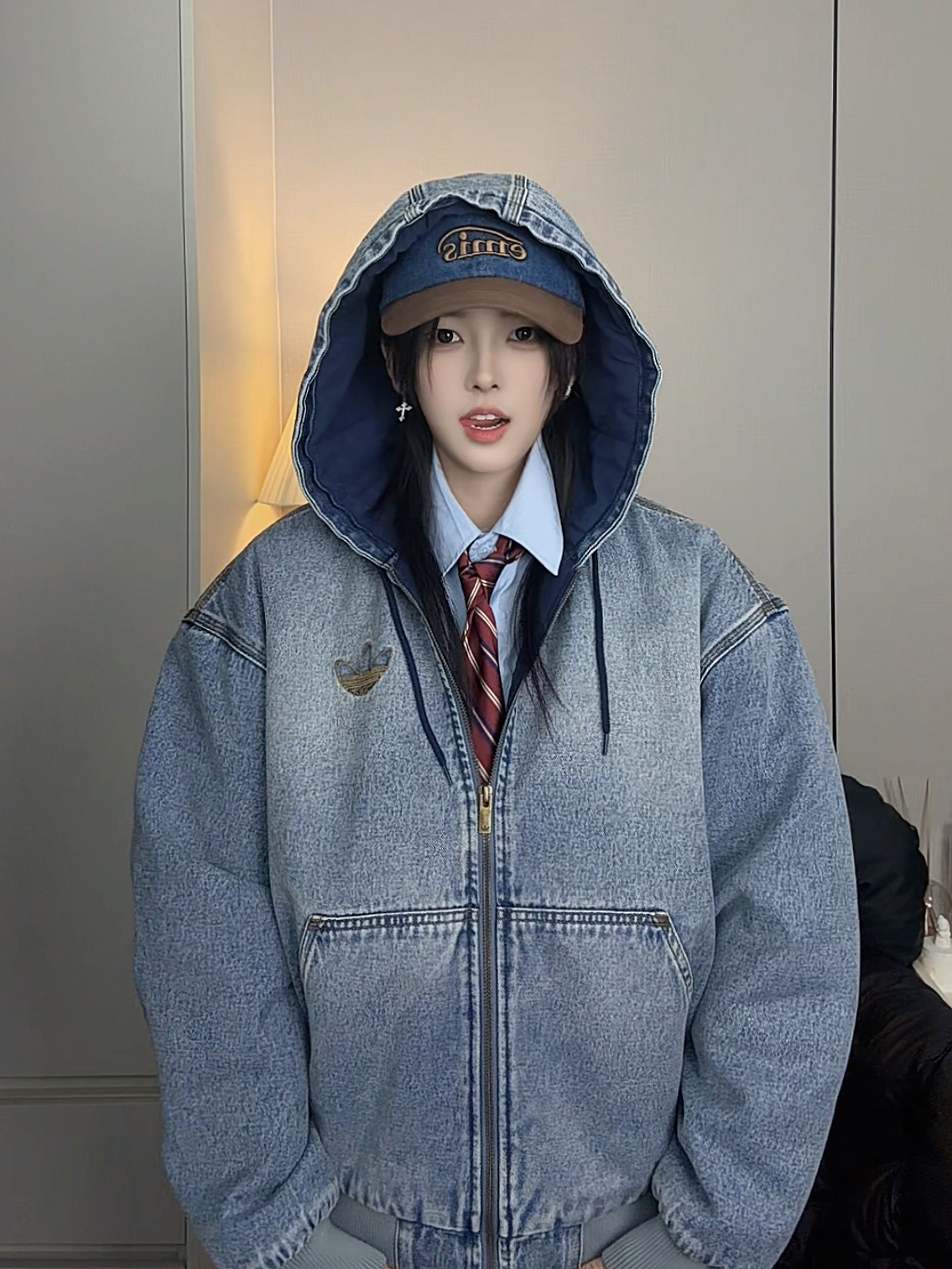 <國外限定>ADIDAS ORIGINALS 復古 水洗感 牛仔 連帽外套