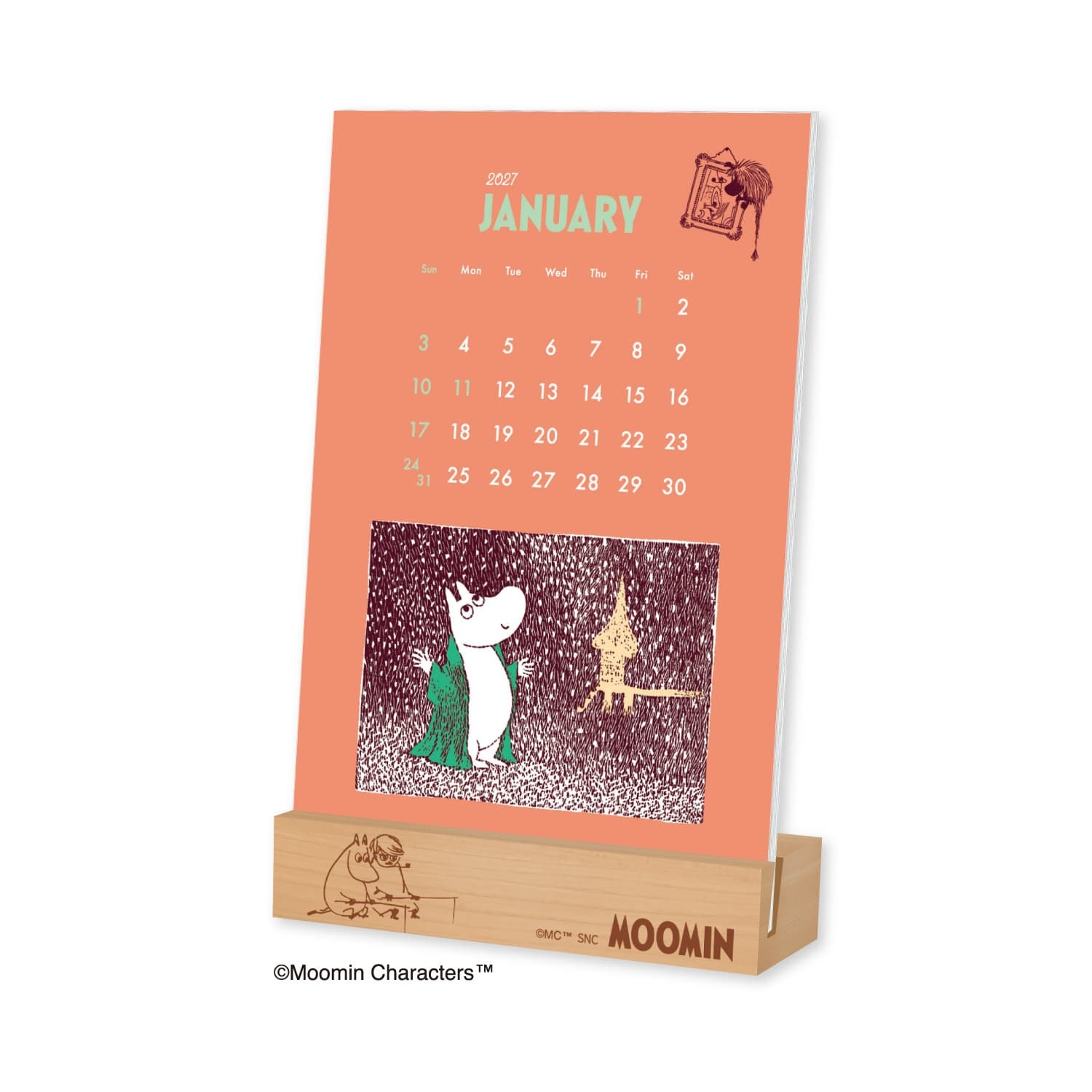 2027 Moomin 嚕嚕米 桌上型月曆卡 附木頭底座｜日本 曆生活