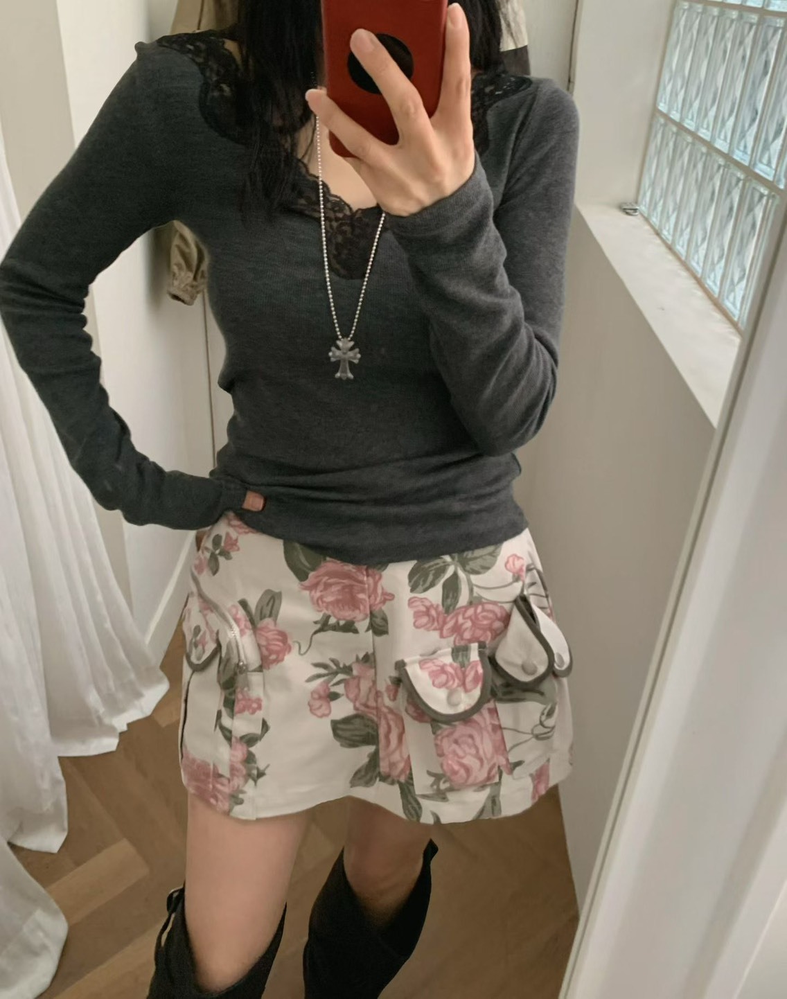薔葳花口袋短裙