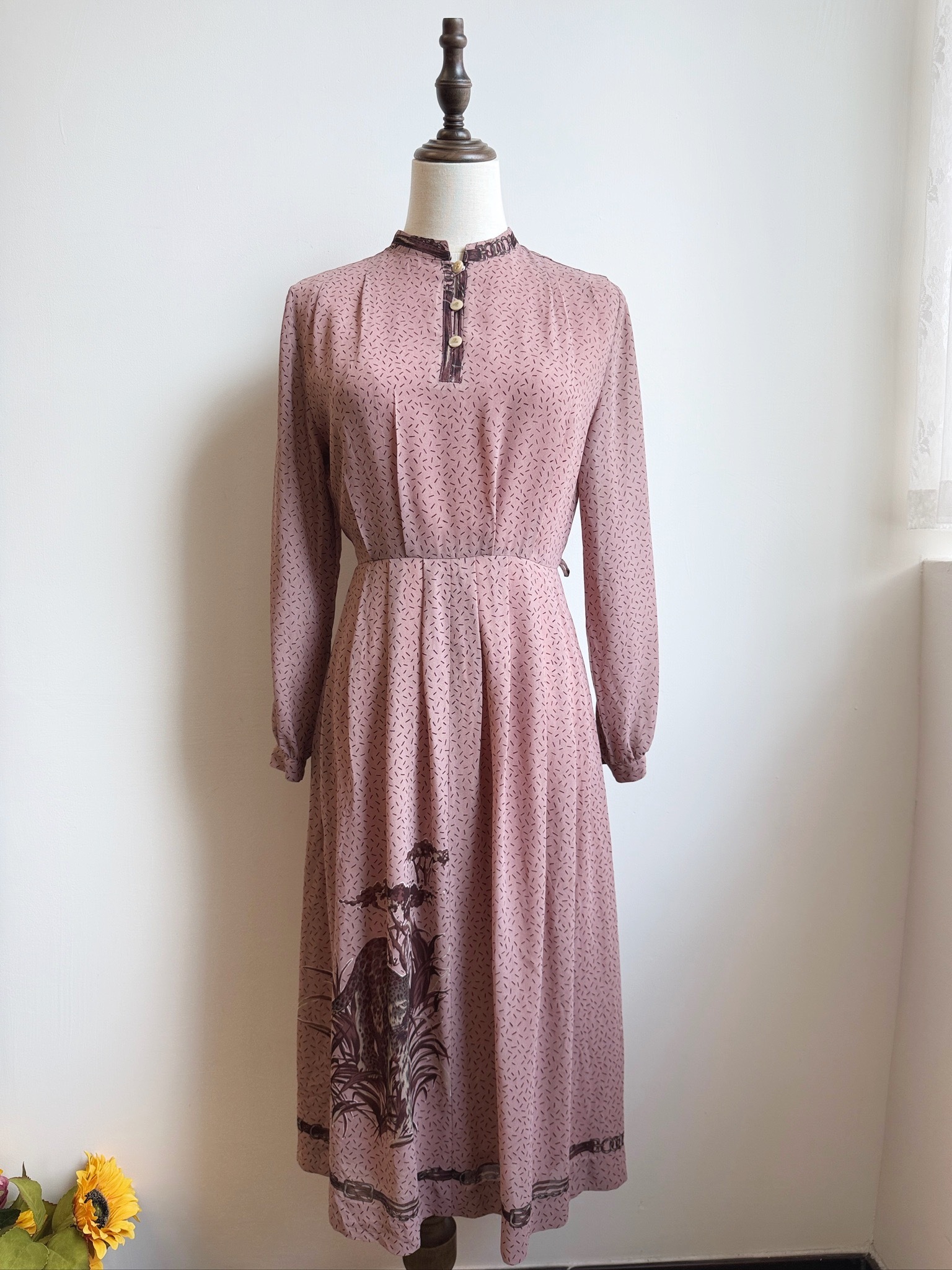 Maliyi Twilight Pink Leopard Print Vintage-Style Dress