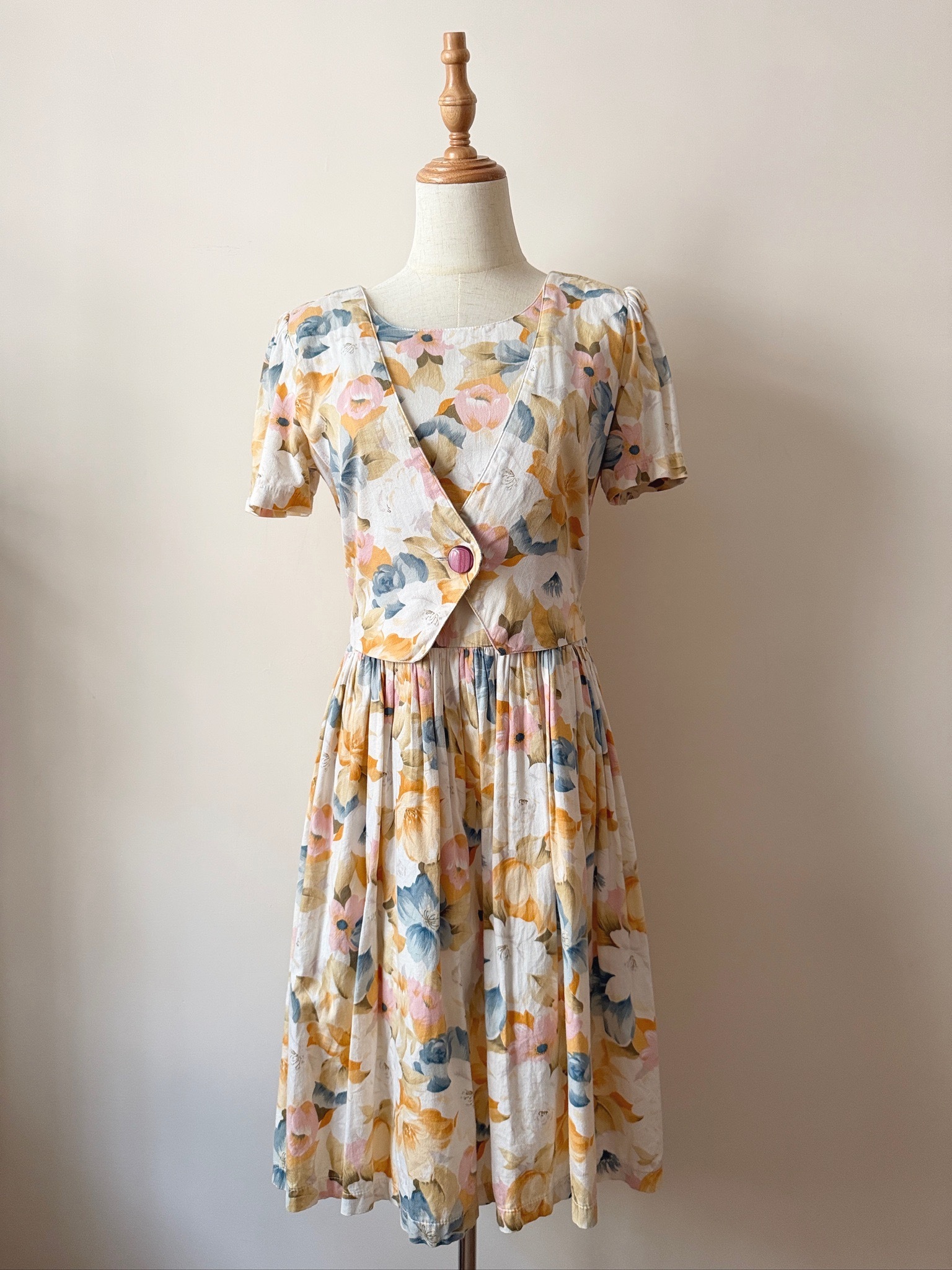 Watercolor-print vintage-style afternoon dress