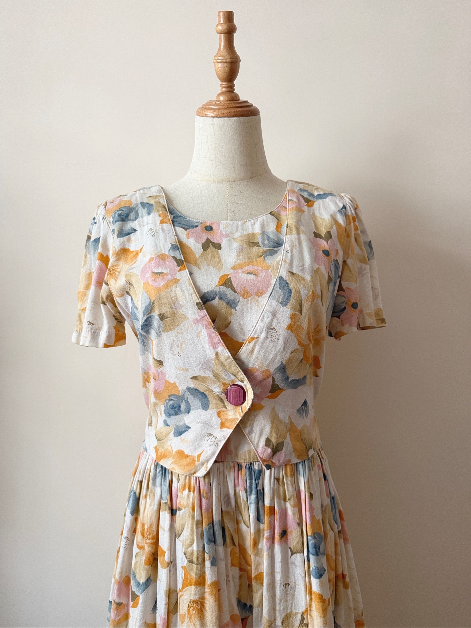 Watercolor-print vintage-style afternoon dress