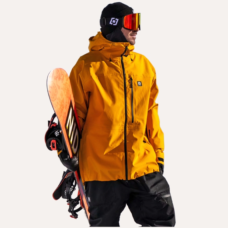 HORSEFEATHERS Terra Jacket 20K/20K 滑雪衣薑黃色款,模特兒全身實穿展示圖