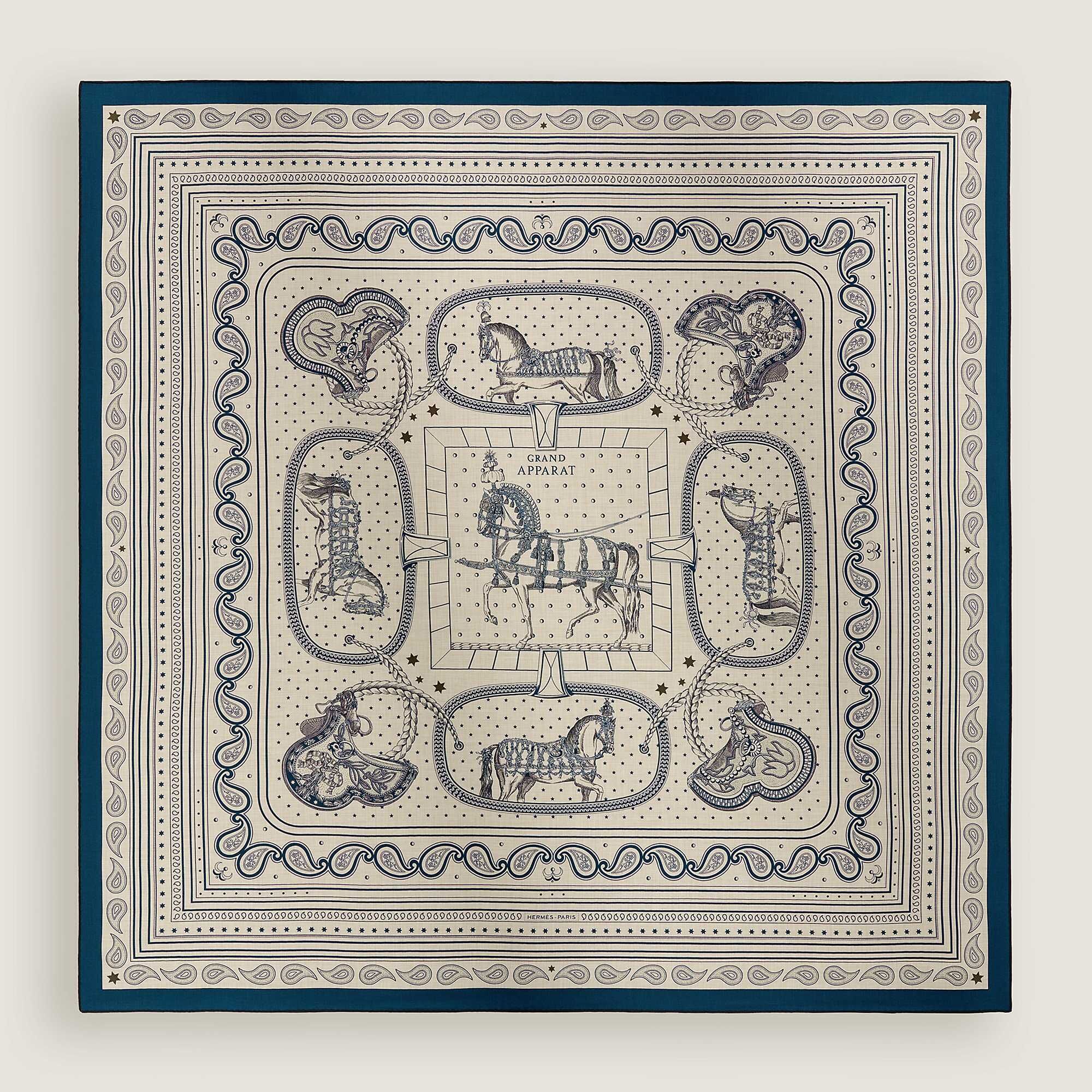 Grand Apparat Bandana shawl 140 Bleu Pétrole / Naturel / Noir