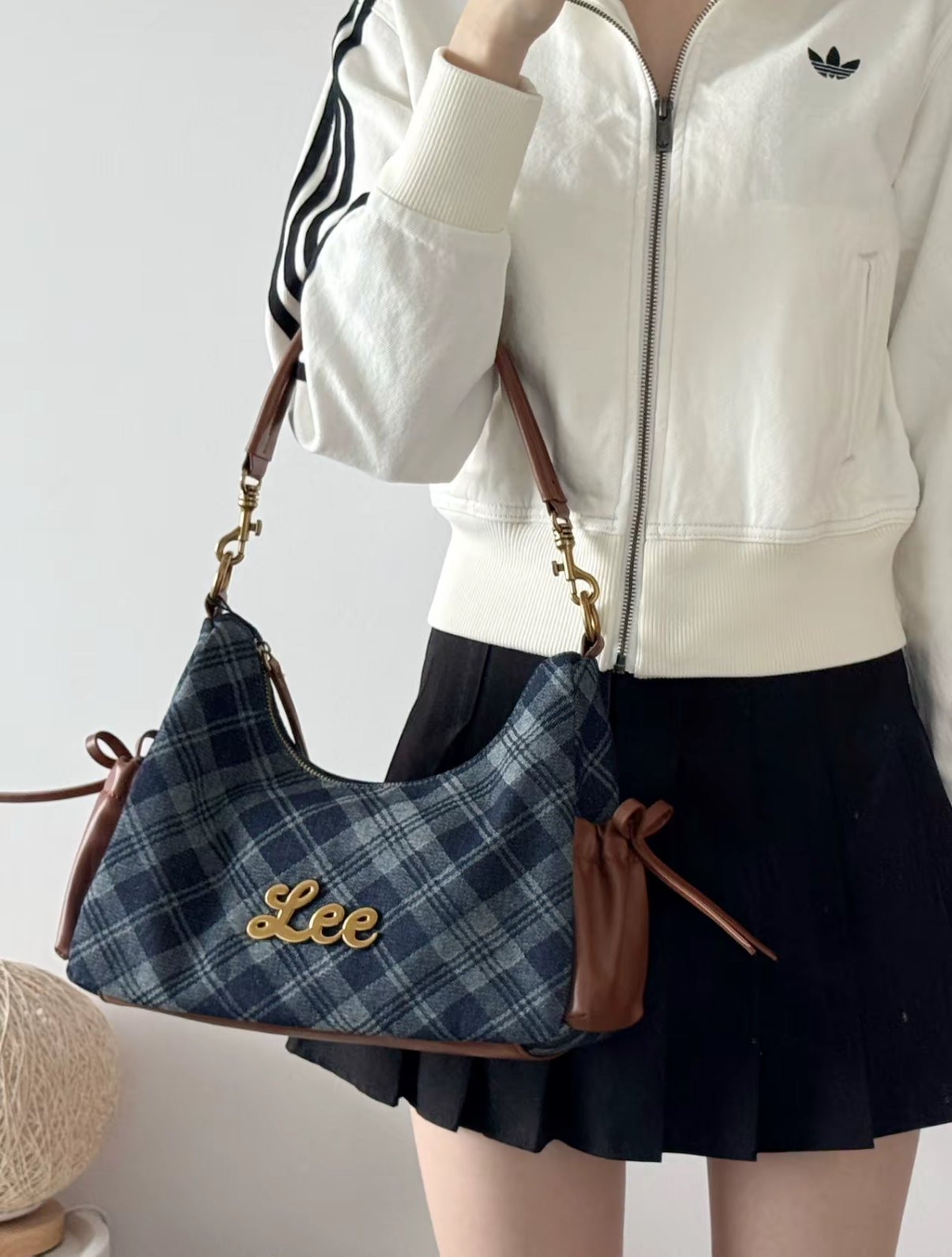 LEE 牛仔格紋手提包 秋冬 肩背包 側背包 斜跨包 英倫風 格紋(任買兩件7-11免運)/預購