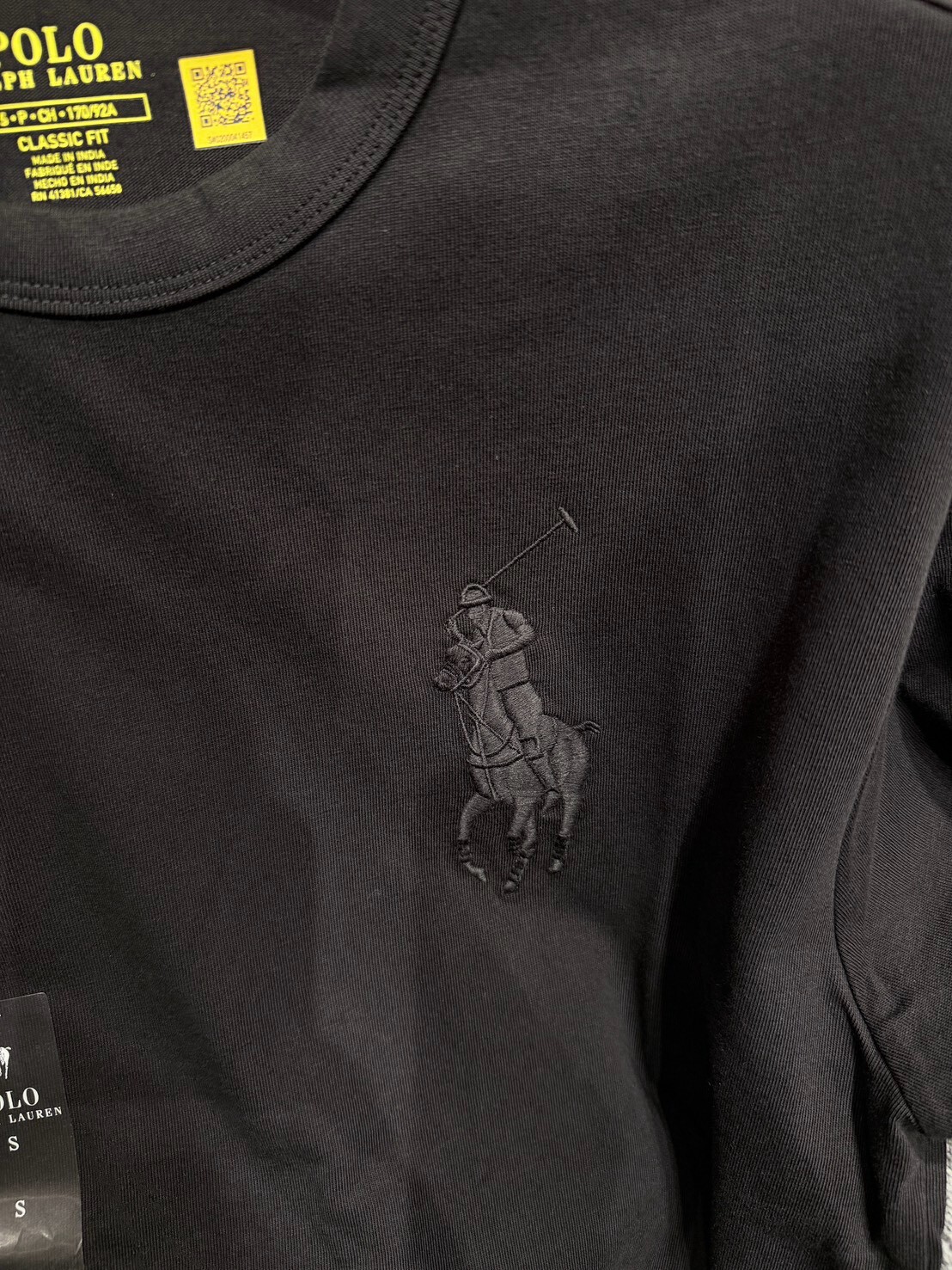 Ralph Lauren Polo Classic Embroidered Horse Design Textured Black Short-Sleeve T-Shirt