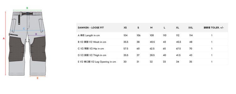 HORSEFEATHERS】Dawken Pants (baggy) 嘻哈寬鬆雪褲尺寸表