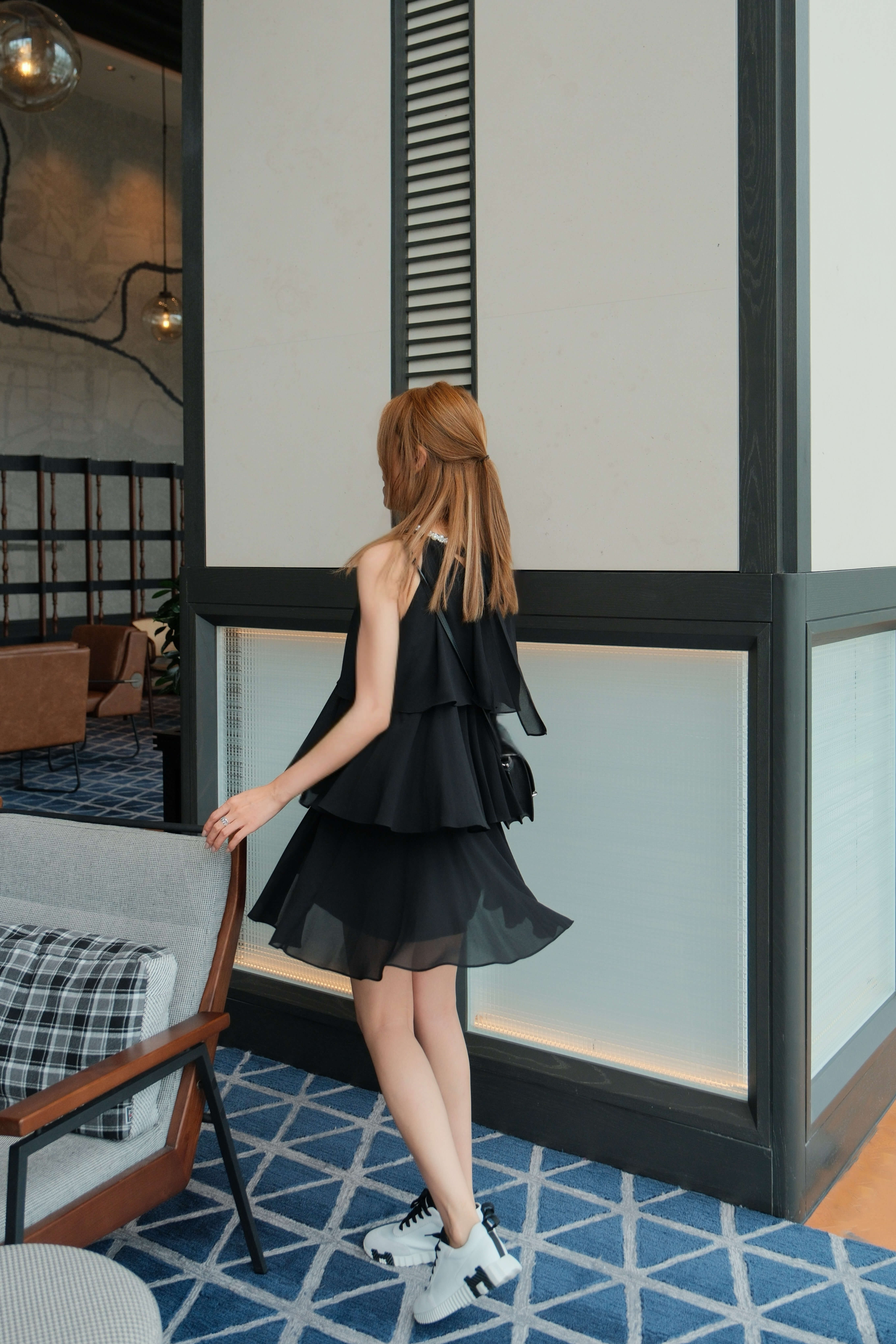 Pearl-Embellished Halter Neck Sheer Silk Mini Dress_DS259L02