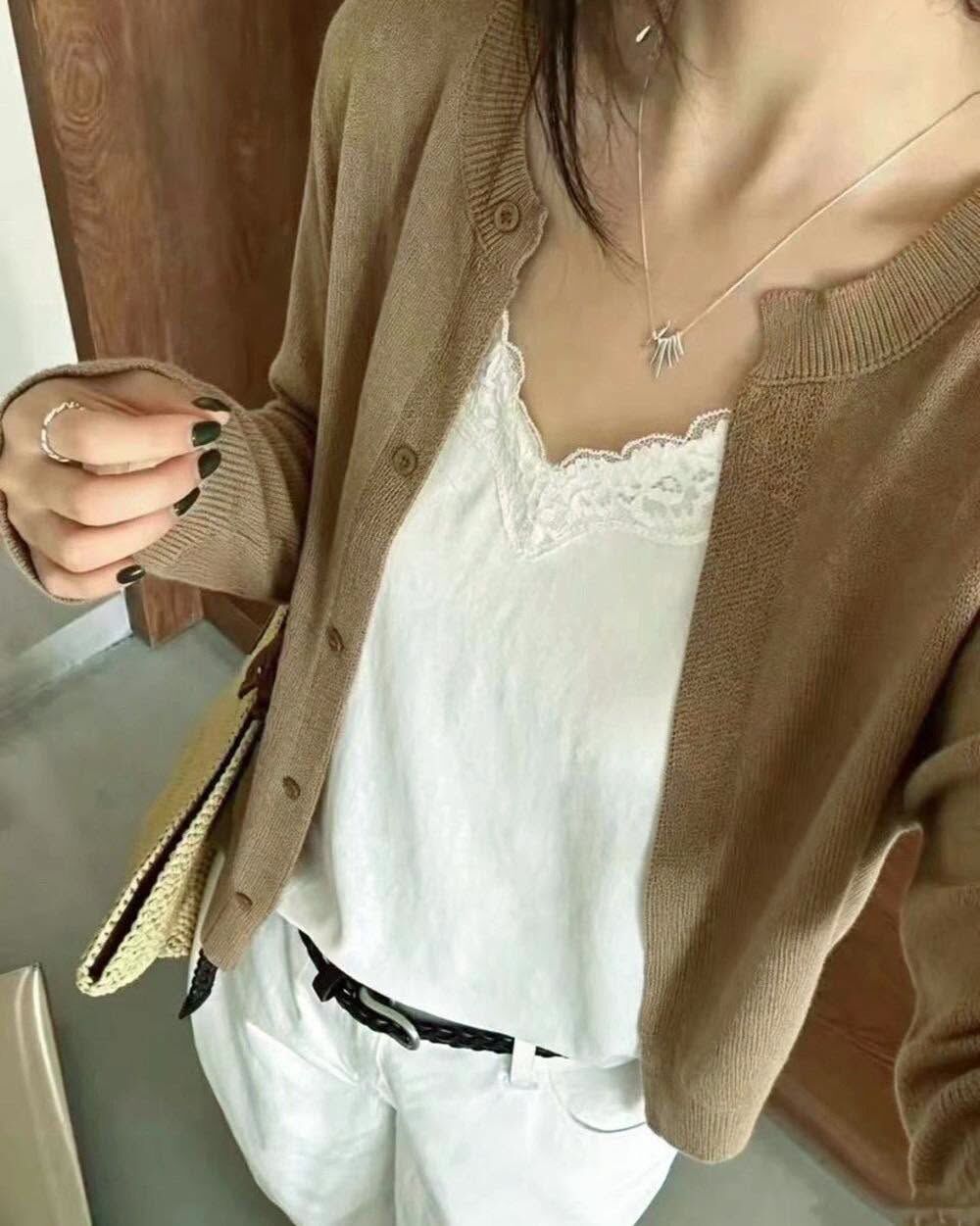 【簡約蕾絲背心拼接針織外套 】（現貨）