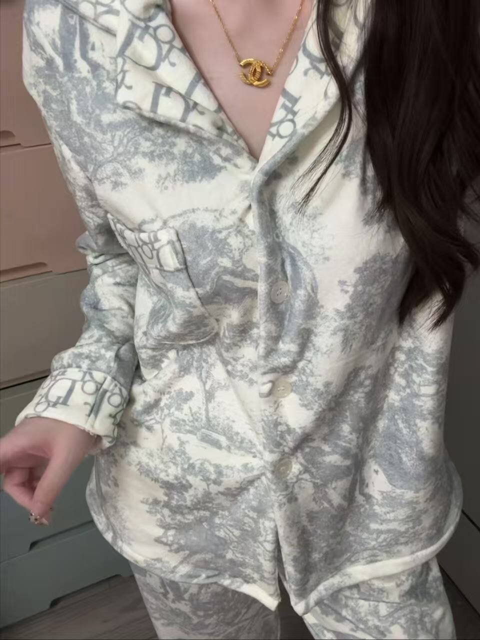 IF1420-復古睡衣感印花套裝