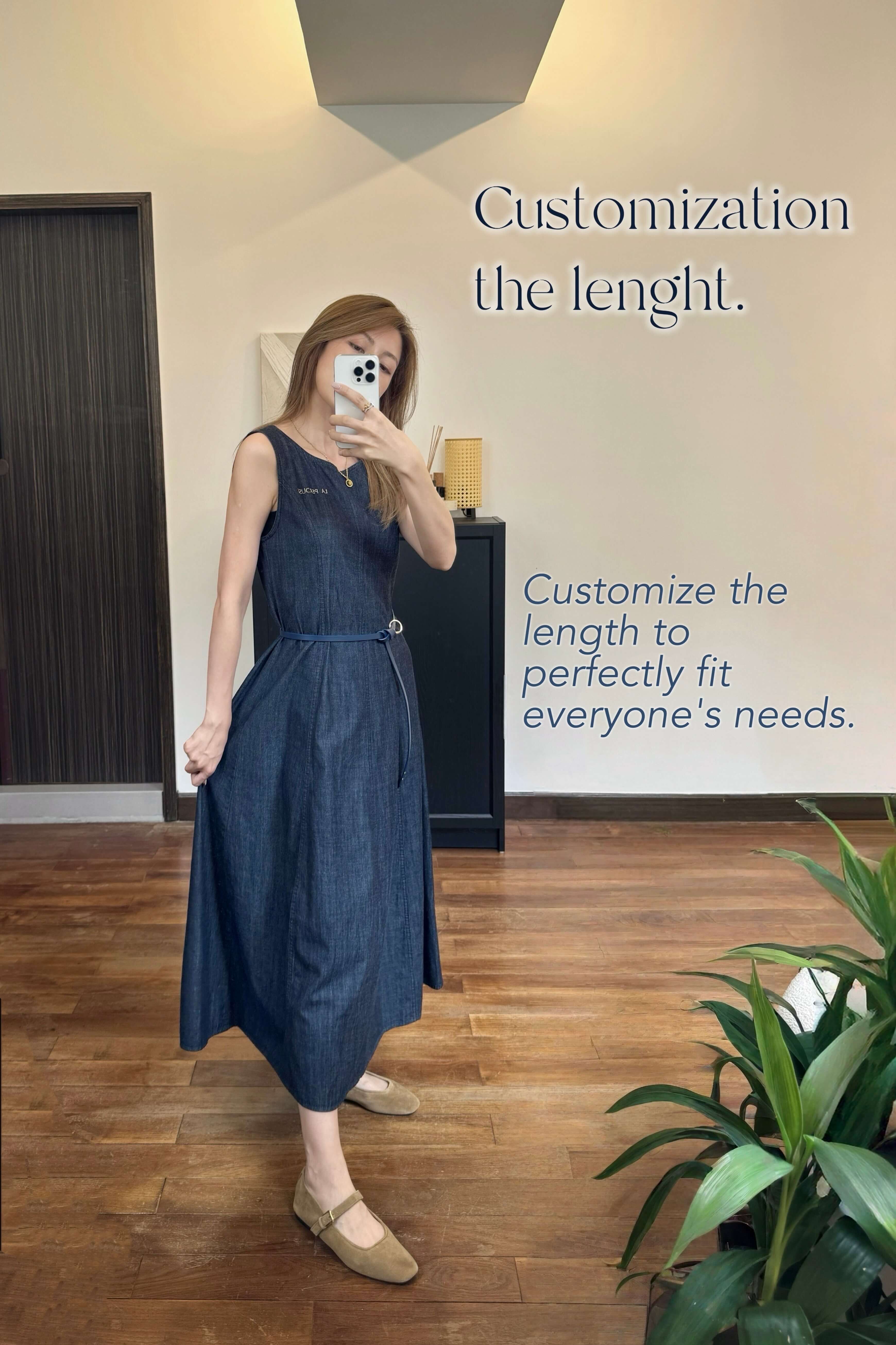 Embroidered Logo Sleeveless Dress With Buckle Belt_DS259L03