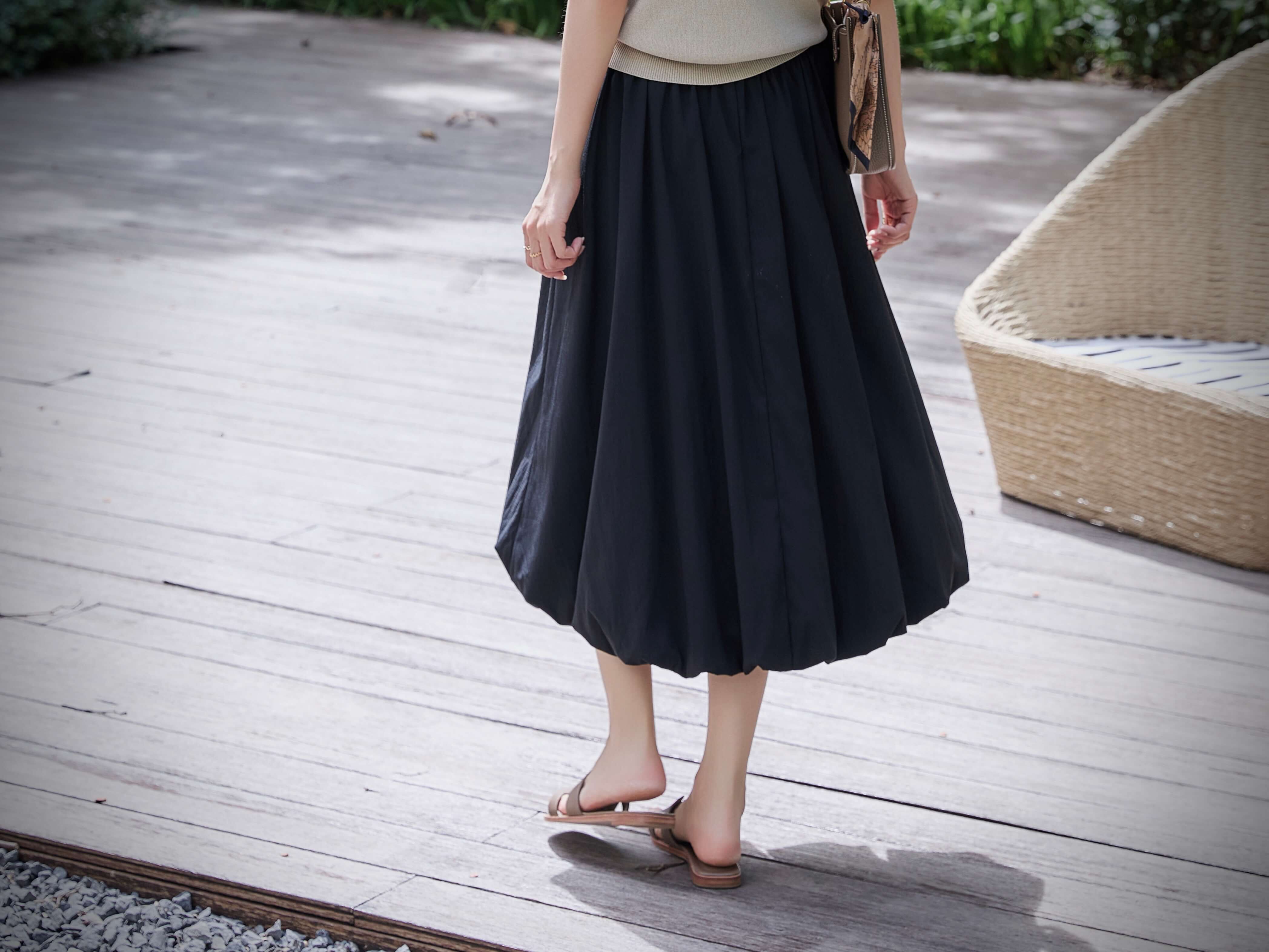 Gathered Hem Midi Skirt with Belts_SK255L05