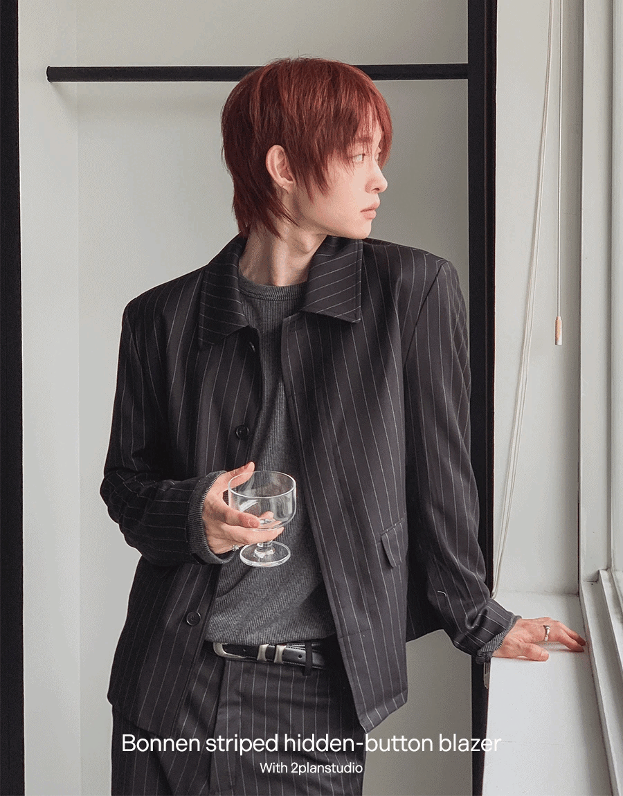 Striped concealed button jacket