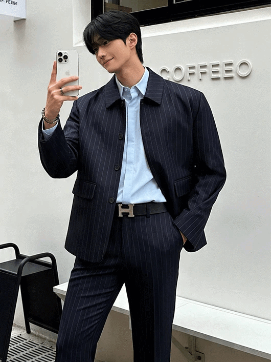 Striped concealed button jacket