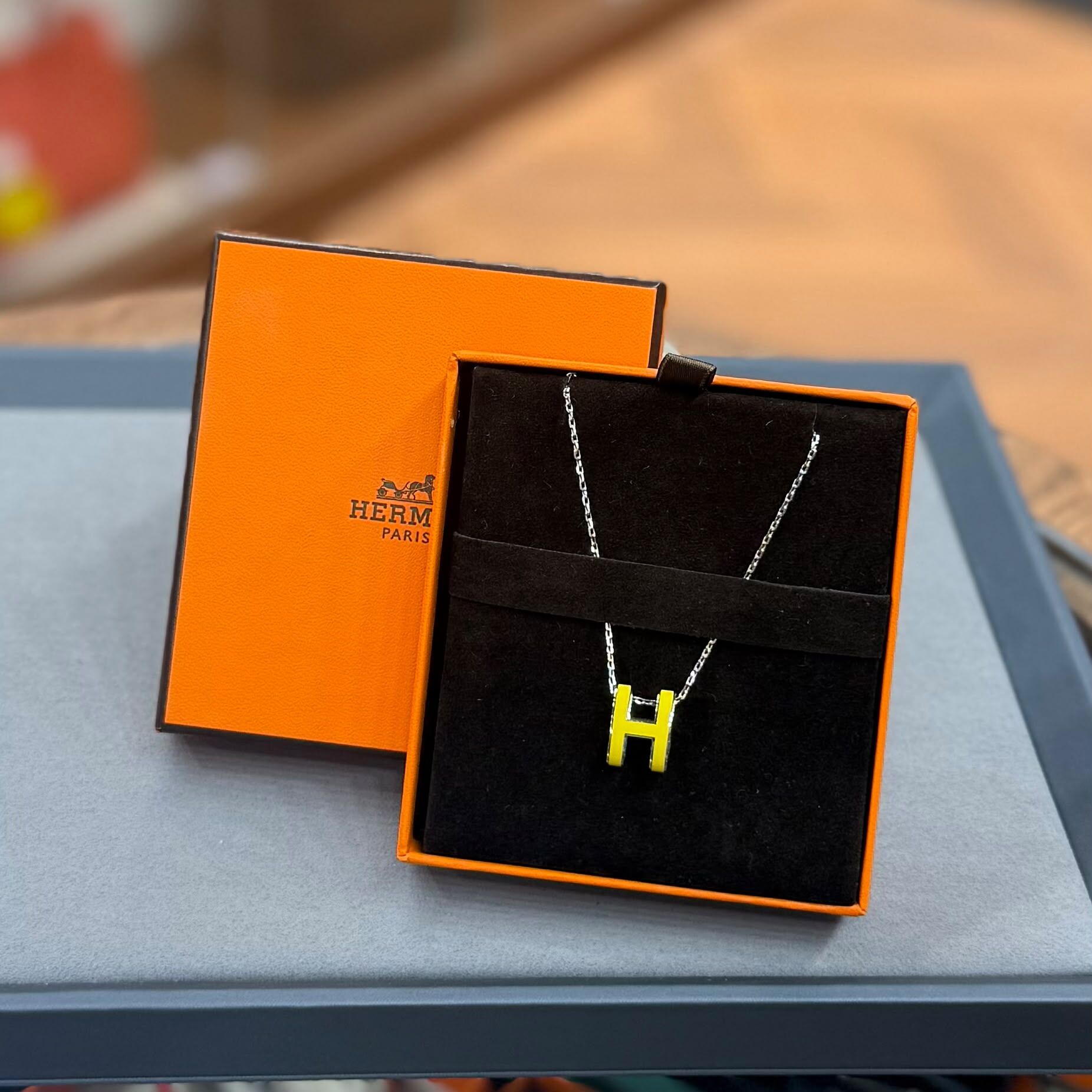 98%NEW USED HERMES NECKLACE 大POP H 黃色x銀鏈 #愛馬仕項鏈