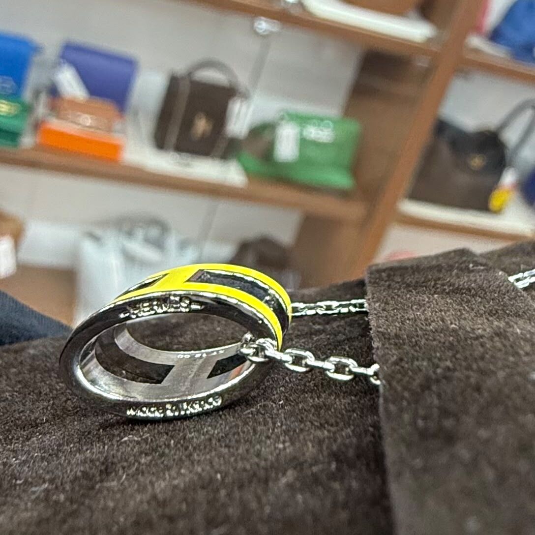 98%NEW USED HERMES NECKLACE 大POP H 黃色x銀鏈 #愛馬仕項鏈