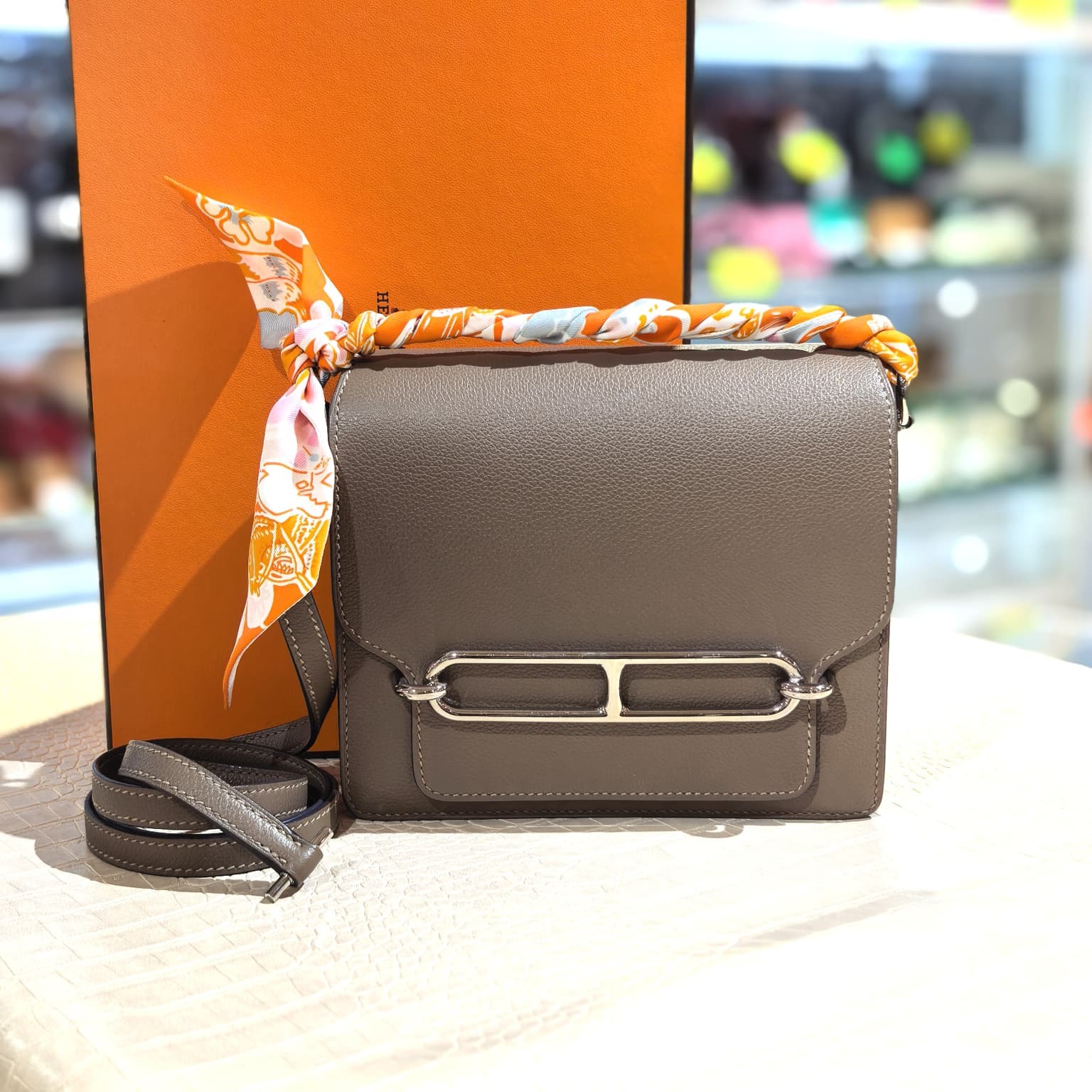 99%NEW接近全新HERMES MINI ROULIS D刻 威馬犬色 EVERCOLOR皮 銀扣 WEIMAR/DEEP BLUE #香榭站正品