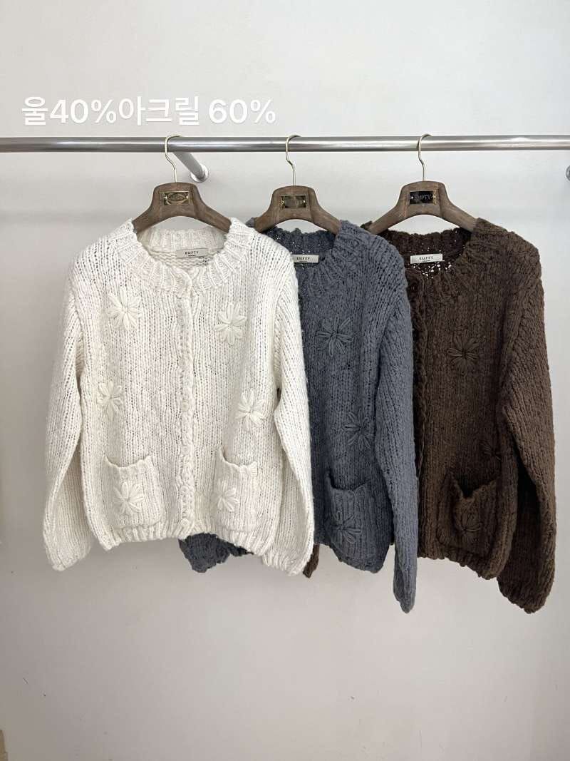 EM7125 韓系慵懶立體花刺繡針織冷衫