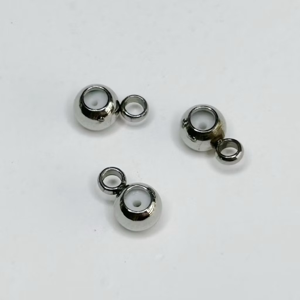 316L醫療級不鏽鋼 吊環 矽膠扁珠(1入)｜手鍊配件 DIY金屬材料