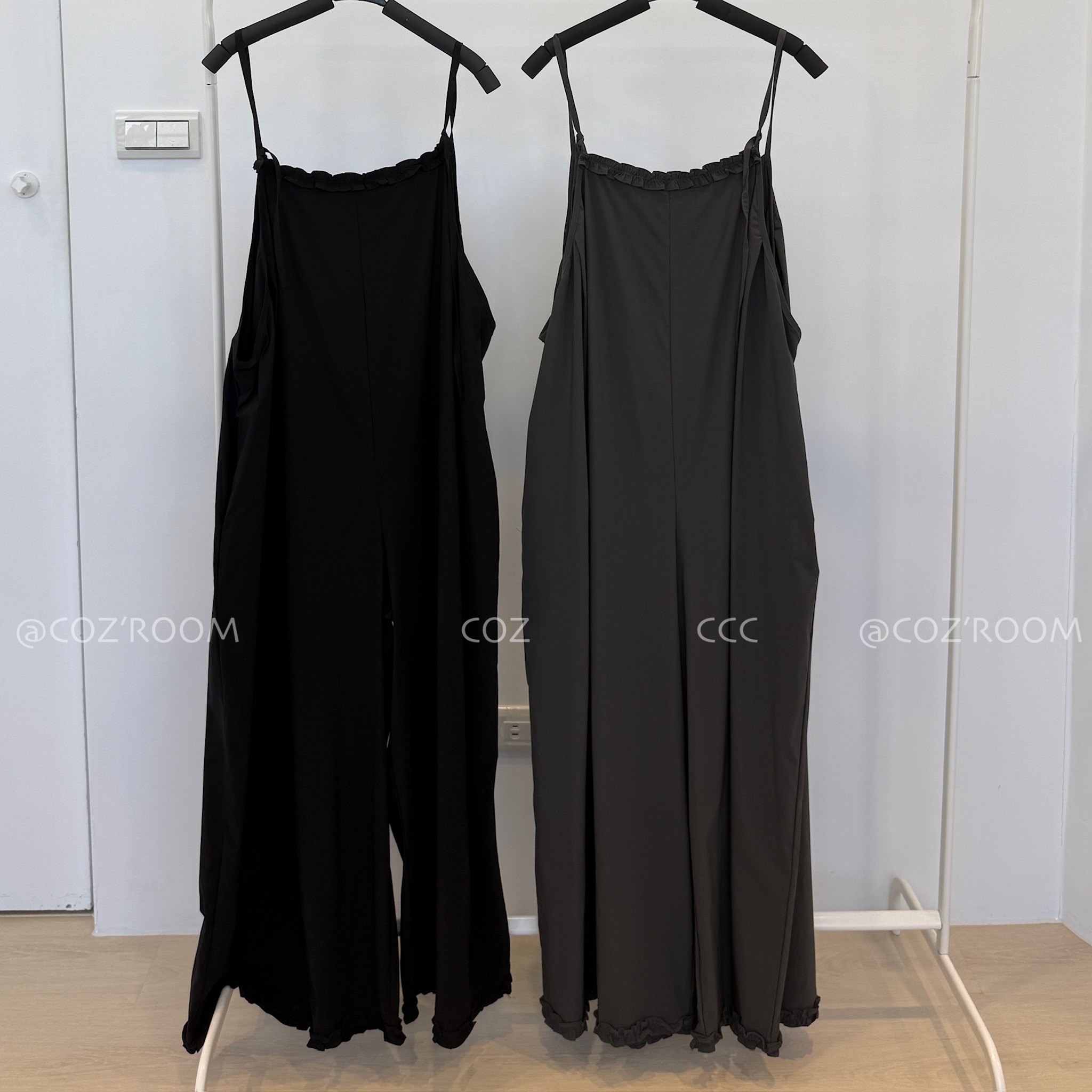 A8- 肩帶自己綁的小花捲連身褲F size (2色) _02048