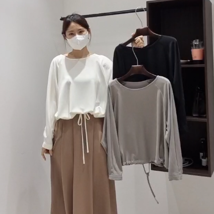MA7104 莫代爾下擺抽繩寬鬆落肩長袖上衣