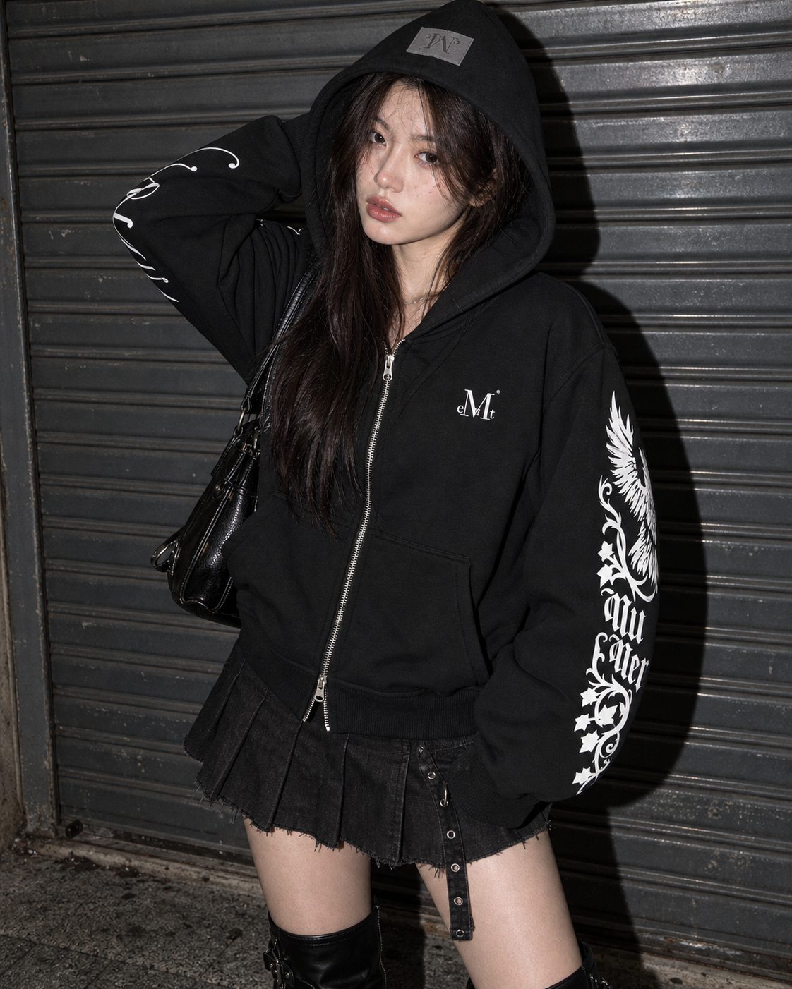 MUCENT ALLEN 老鷹圖案 雙向拉鍊 連帽外套 男女同款