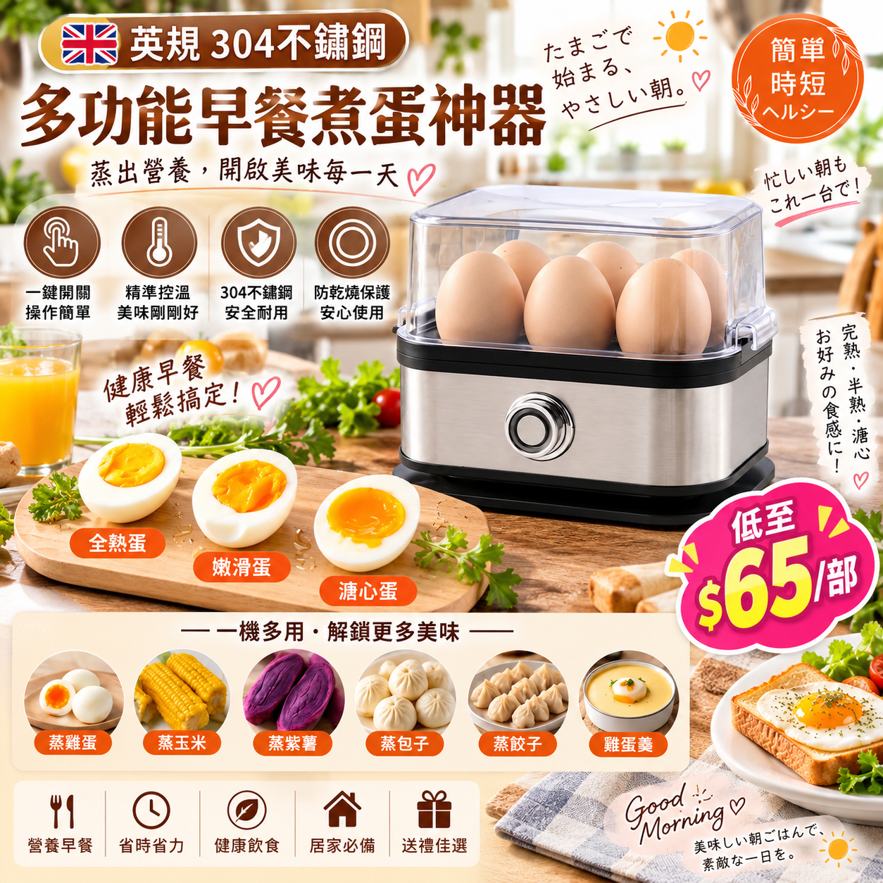 【UB10232】英規304不鏽鋼多功能早餐煮蛋神器