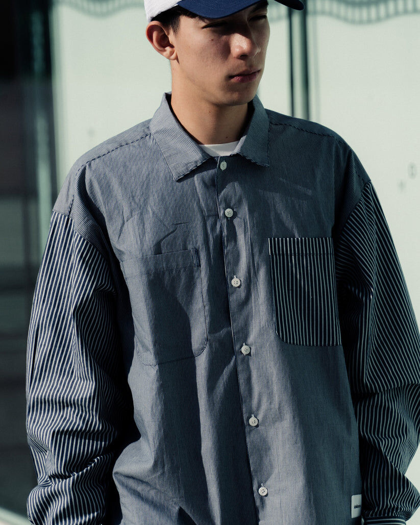 idealism Patchwork Shirt 藍色 長T 條紋 襯衫【ID26063】