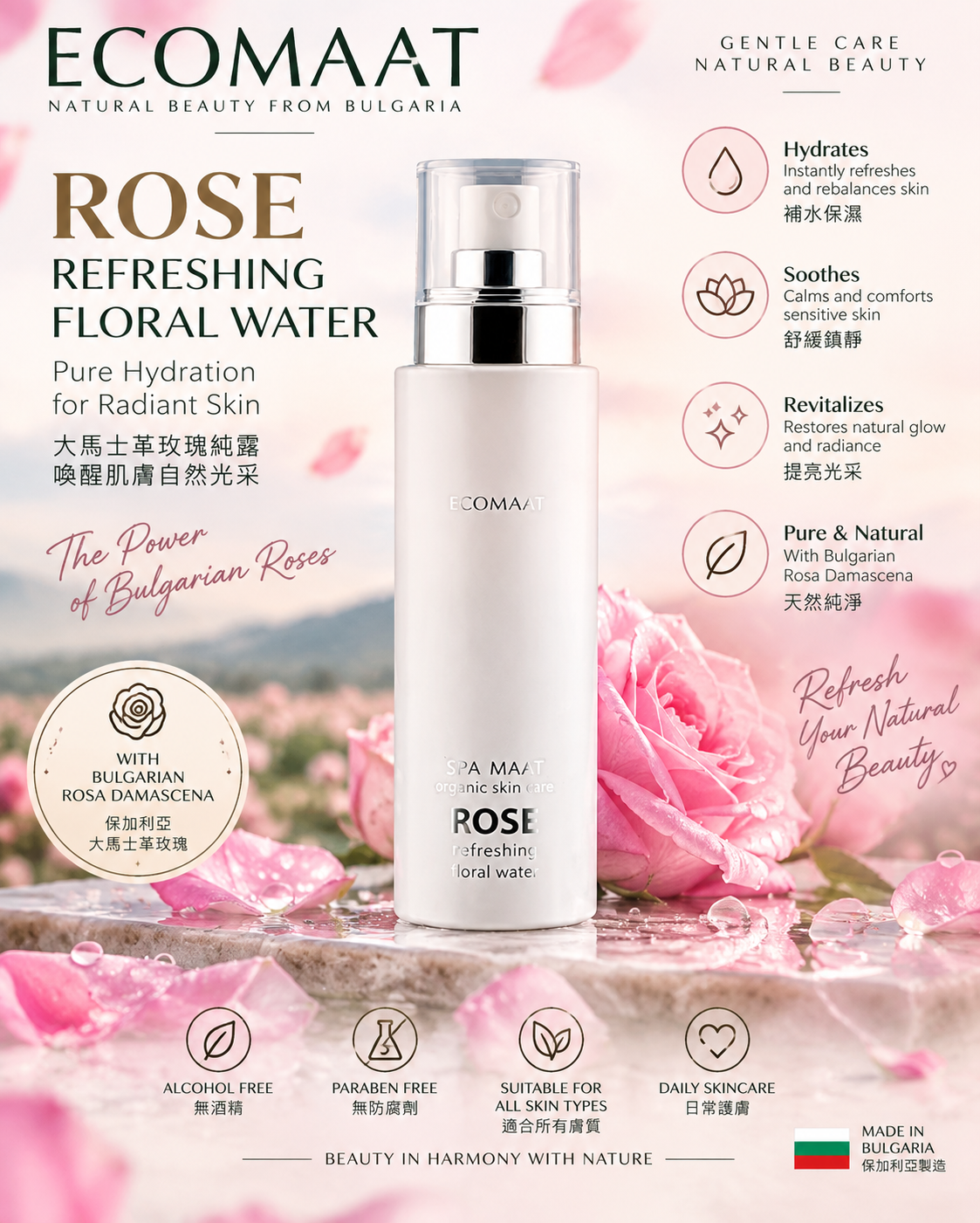ECOMAAT 伊可茉【正品 】 大馬士革玫瑰純露 100ml｜Rose Refreshing Floral Water｜保加利亞有機玫瑰化妝水