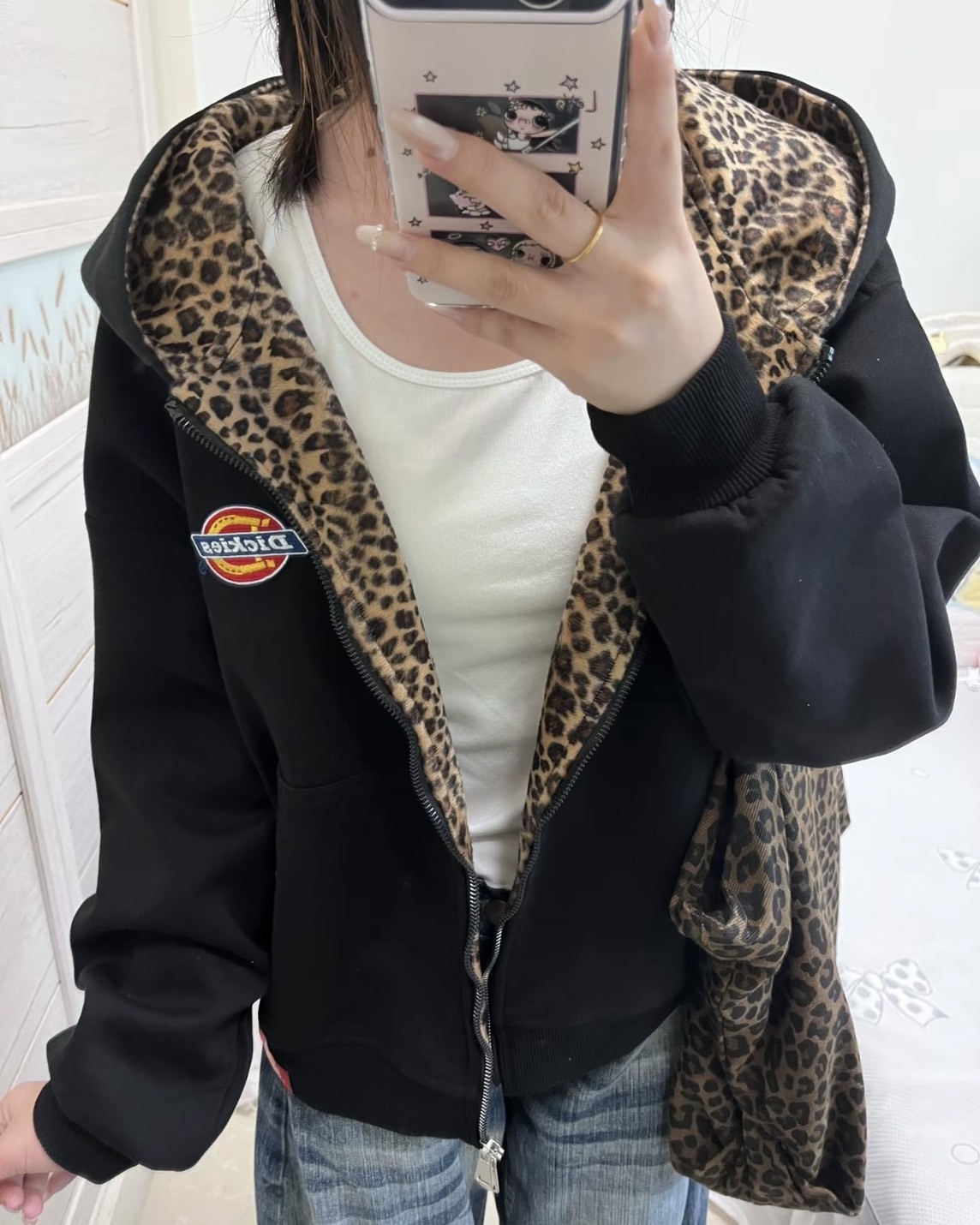 『預購商品』Dickies 美式復古豹紋刺繡連帽外套 寬鬆拉鍊落肩 DKU263MKJONR-JF-D9120
