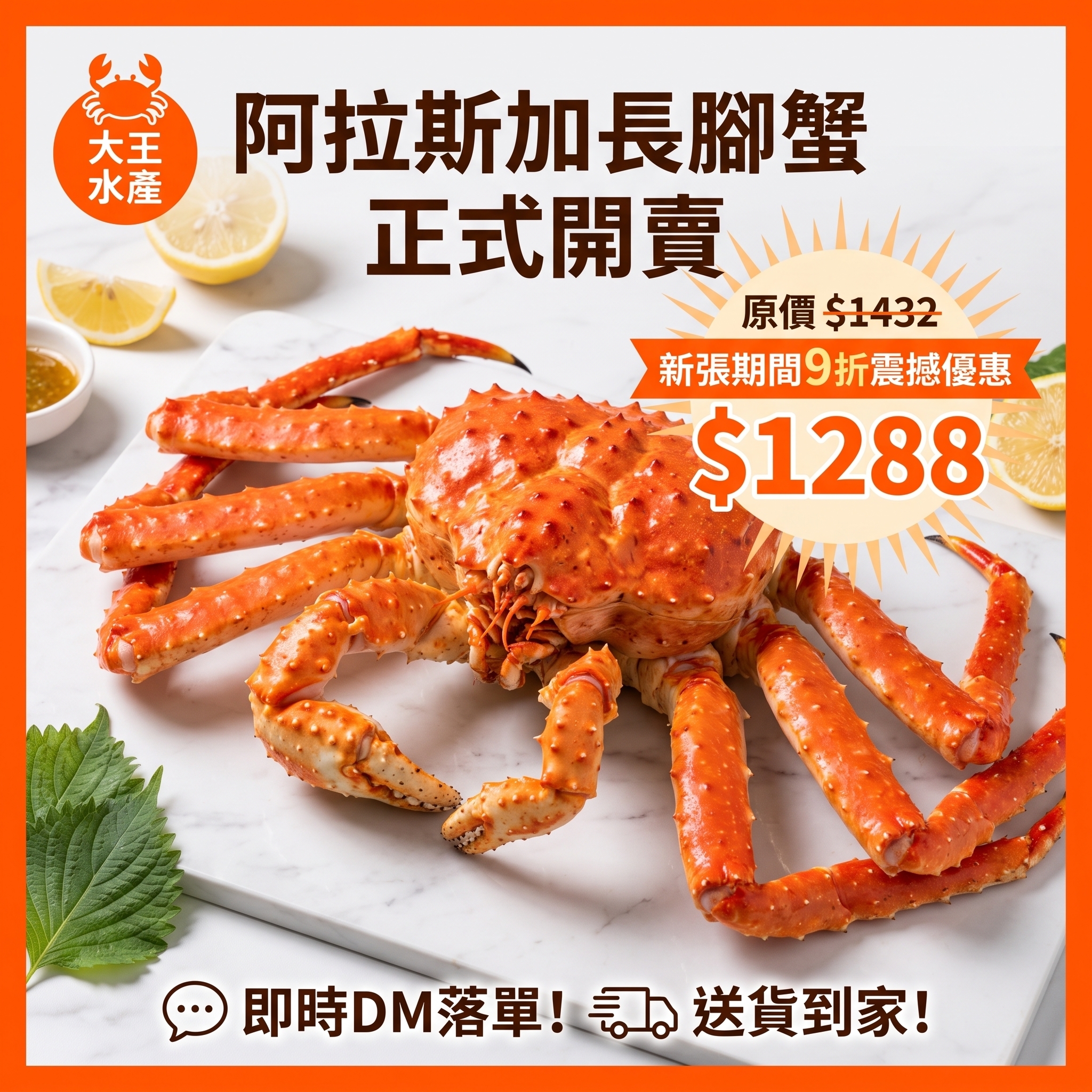 【開幕限定 9 折】極鮮阿拉斯加長腳蟹（新鮮直送／可代蒸切件）