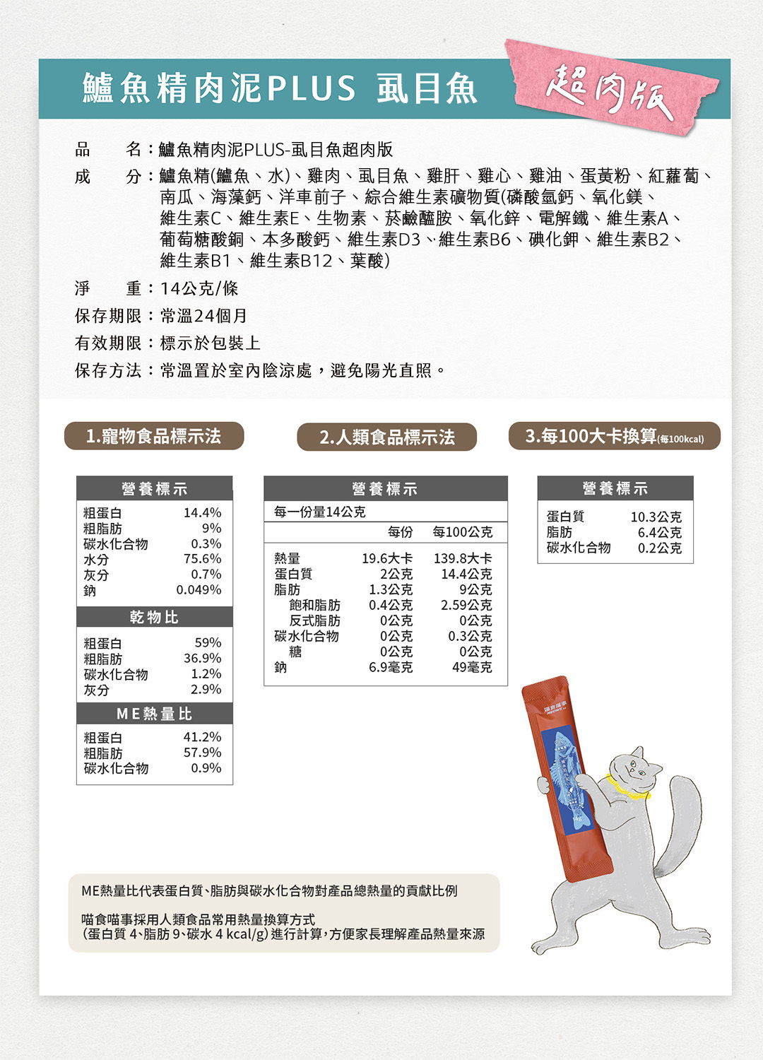鱸魚精肉泥PLUS虱目魚超肉版營養標示