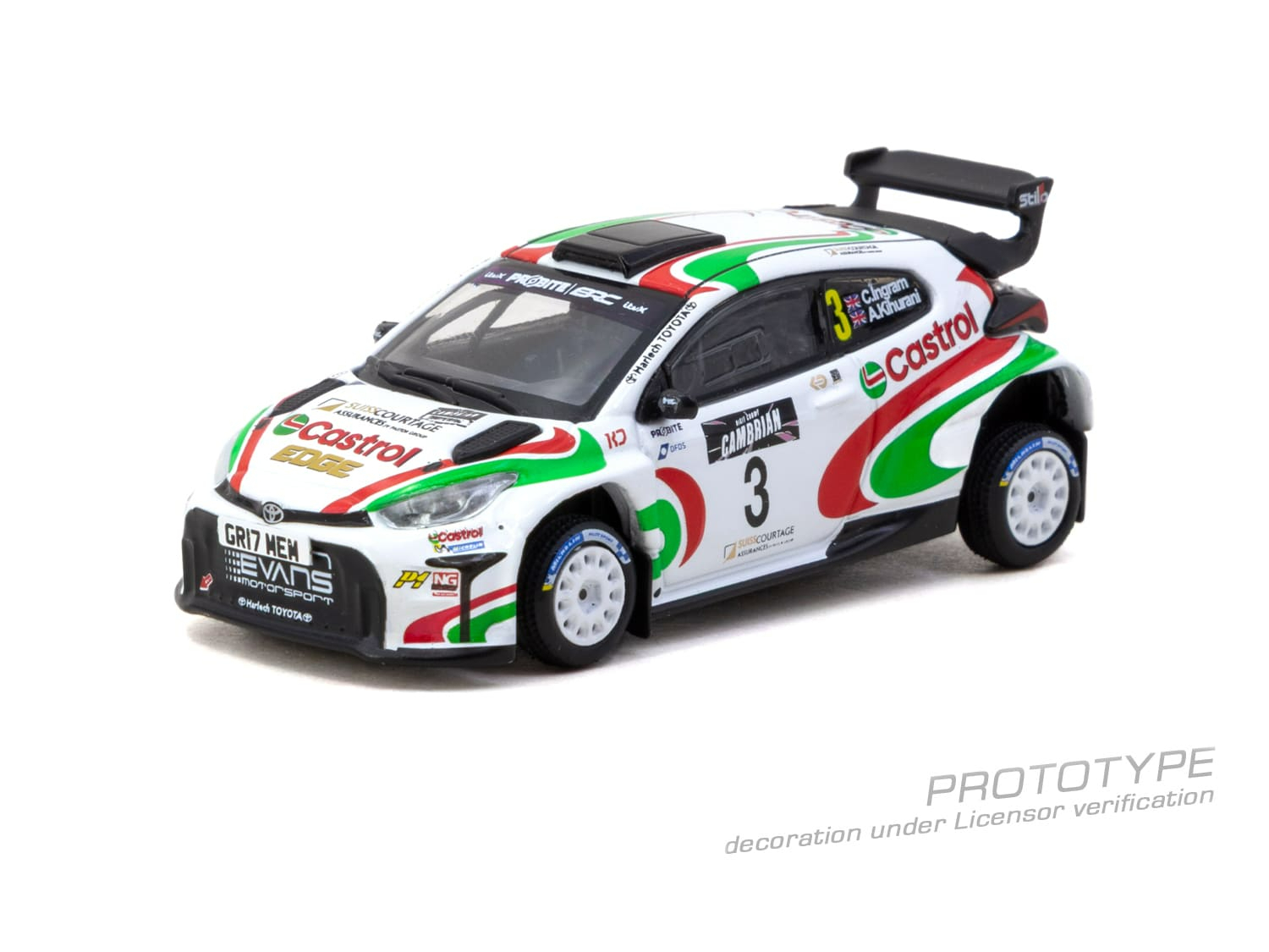 [預訂] Tarmac Works 豐田Toyota GR Yaris Rally2 英國拉力錦標賽 2024 年冠軍 Chris Ingram / Alex Kihurani 合金模型車＋收藏卡套裝