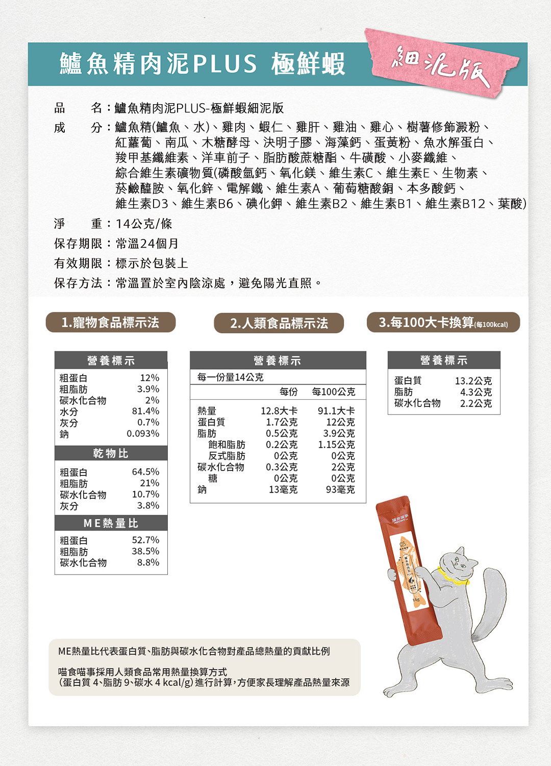 鱸魚精肉泥PLU極鮮蝦細泥版營養標示