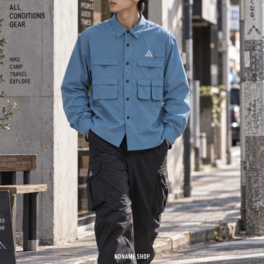 NIKE ACG "ORB WEAVER" 復古 工裝 多口袋 戶外 長袖 襯衫 閃電藍 (男款)