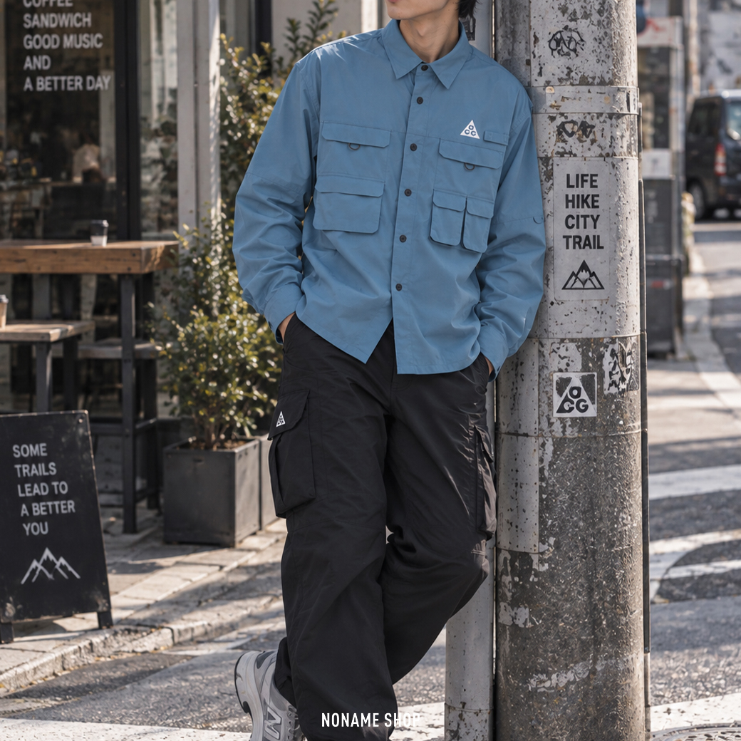 NIKE ACG "ORB WEAVER" 復古 工裝 多口袋 戶外 長袖 襯衫 閃電藍 (男款)