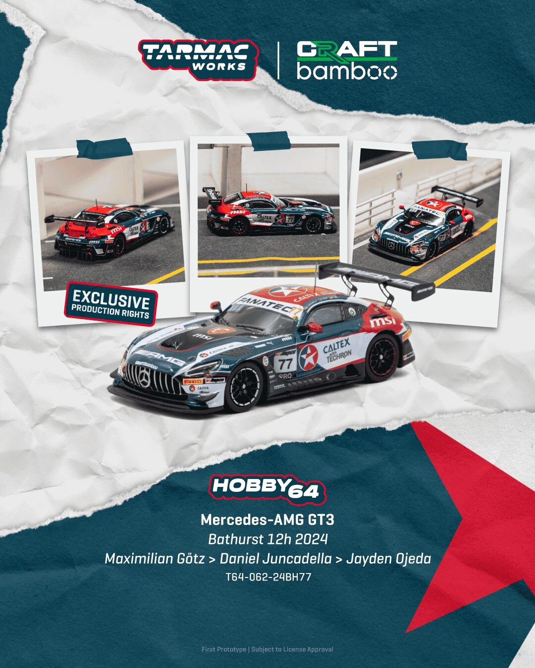 [預訂] Tarmac Works 梅賽德斯Mercedes-AMG GT3 巴瑟斯特12小時賽 2024 Maximilian Götz / Daniel Juncadella / Jayden Ojeda