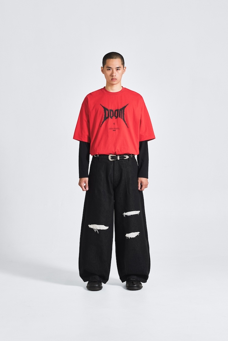 Wall of Sound - 2:33/"SCREAM" BONDAGE WIDE DENIM PANTS - BLACK