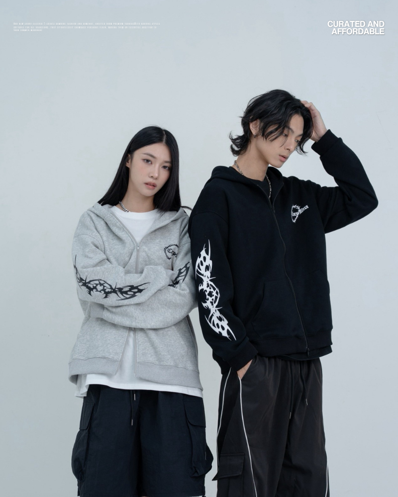荊棘圖騰拉鍊開襟連帽外套
