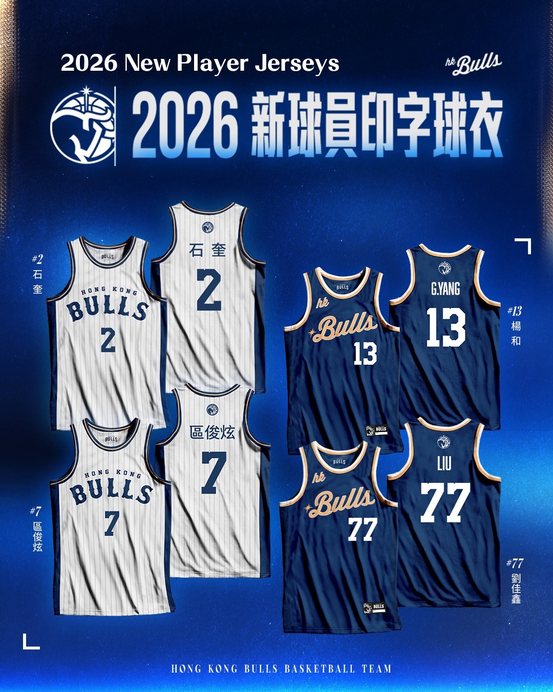 (預購)2026 新球員印字球衣 ( 13. 楊和 GLEN YANG / 2. 石奎 / 7. 區俊炫 /77. 劉佳鑫 )