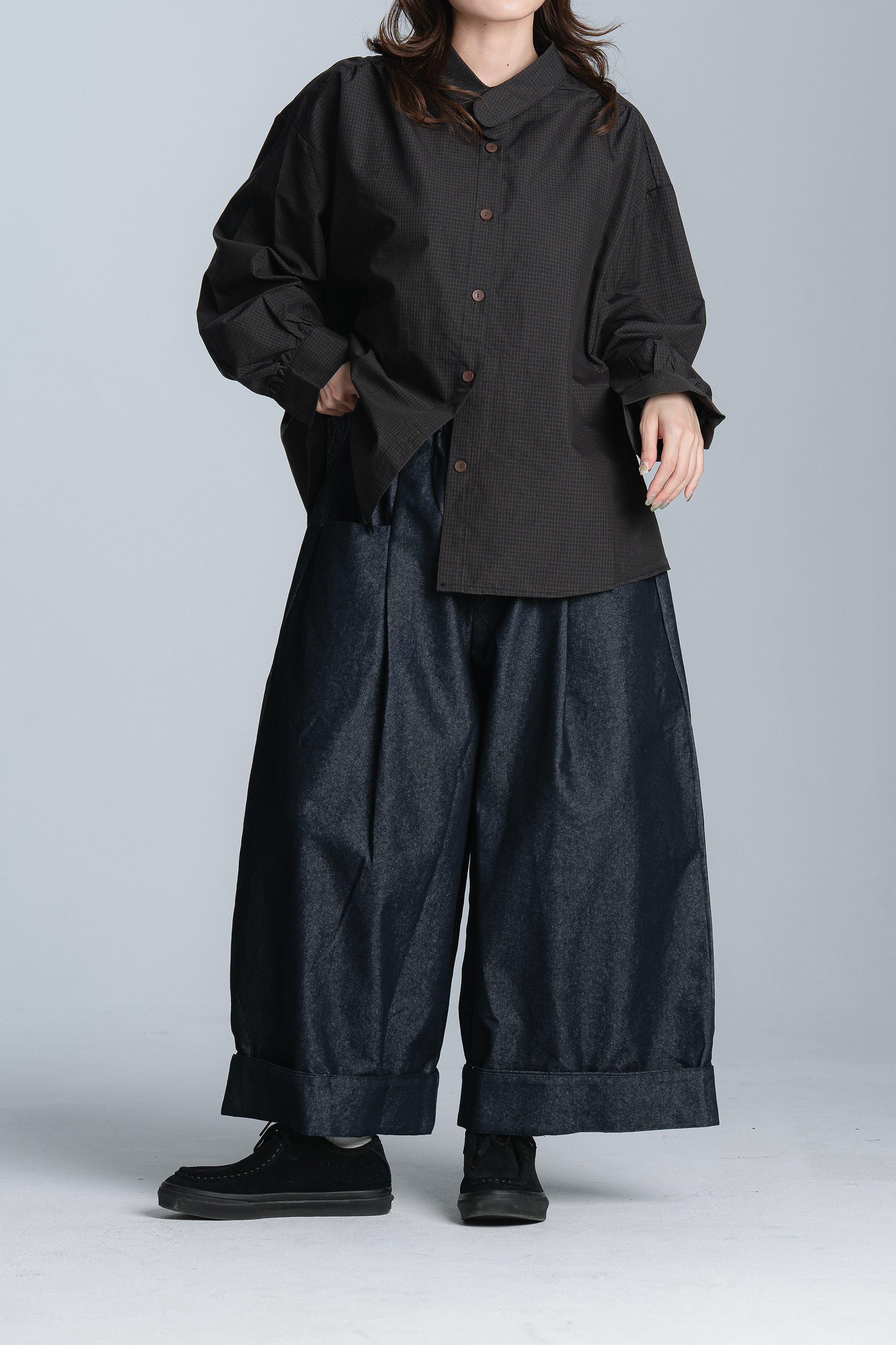 日感排扣褲頭丹寧寬褲 3色
