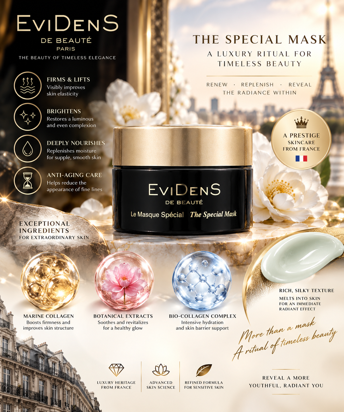 法國 EviDenS de Beauté 伊菲丹【正品】超級面膜／煥膚面膜 三重膠原多效面膜 10ML *5