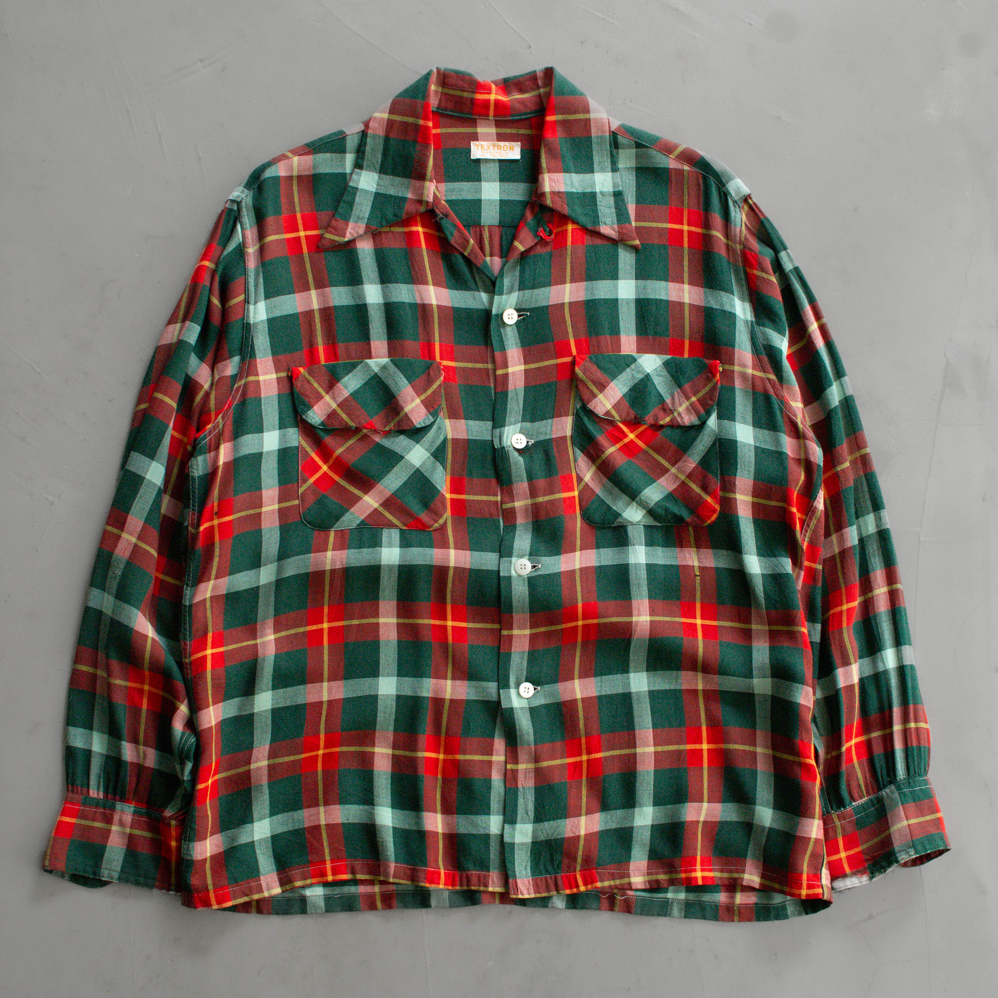 50S RAYON PLAID OPEN SHIRT 美國 格紋 開領 嫘縈 長袖 襯衫