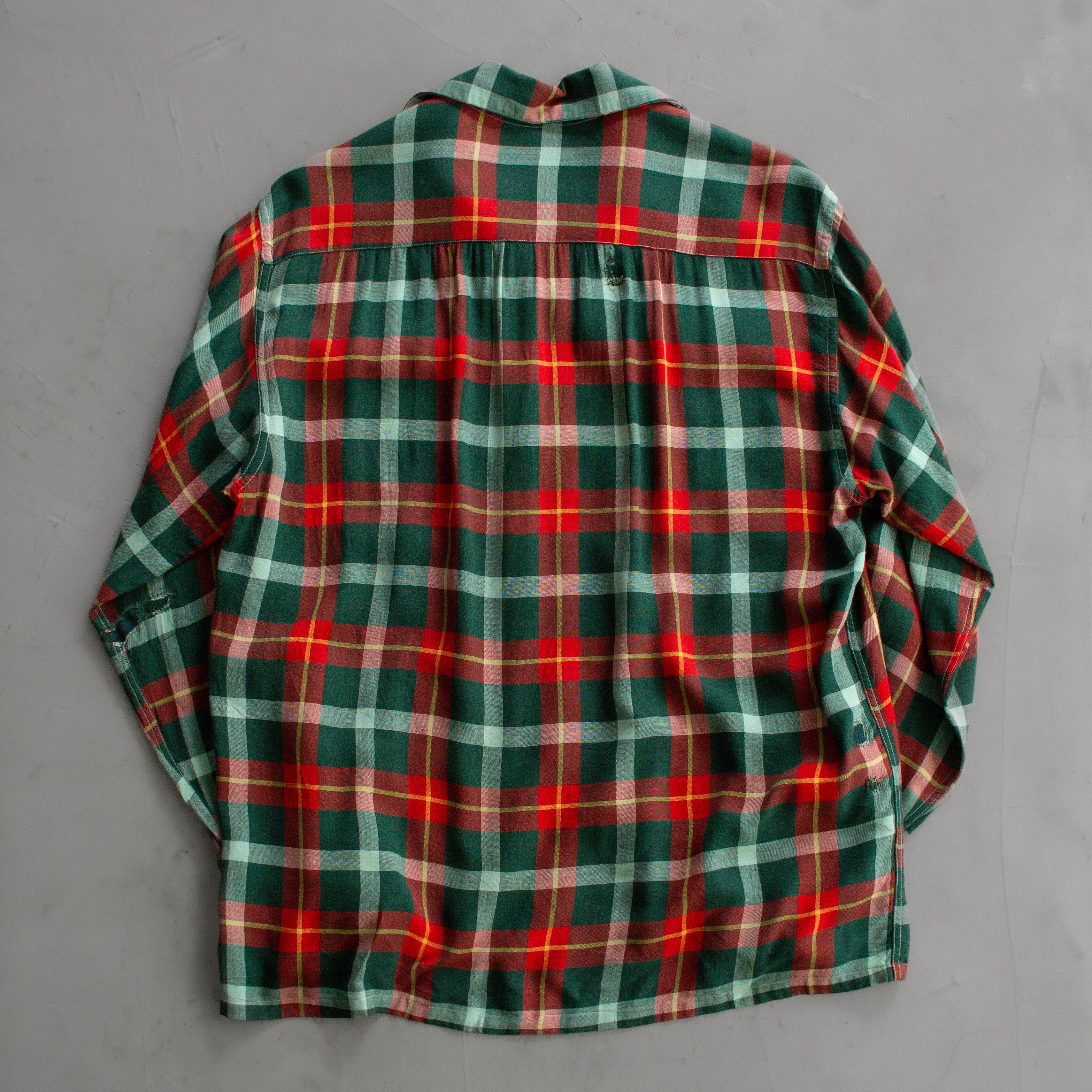 50S RAYON PLAID OPEN SHIRT 美國 格紋 開領 嫘縈 長袖 襯衫