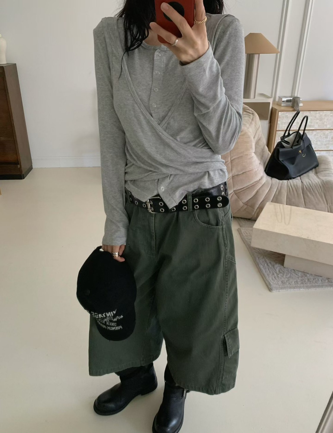 墨綠綁帶百慕達褲