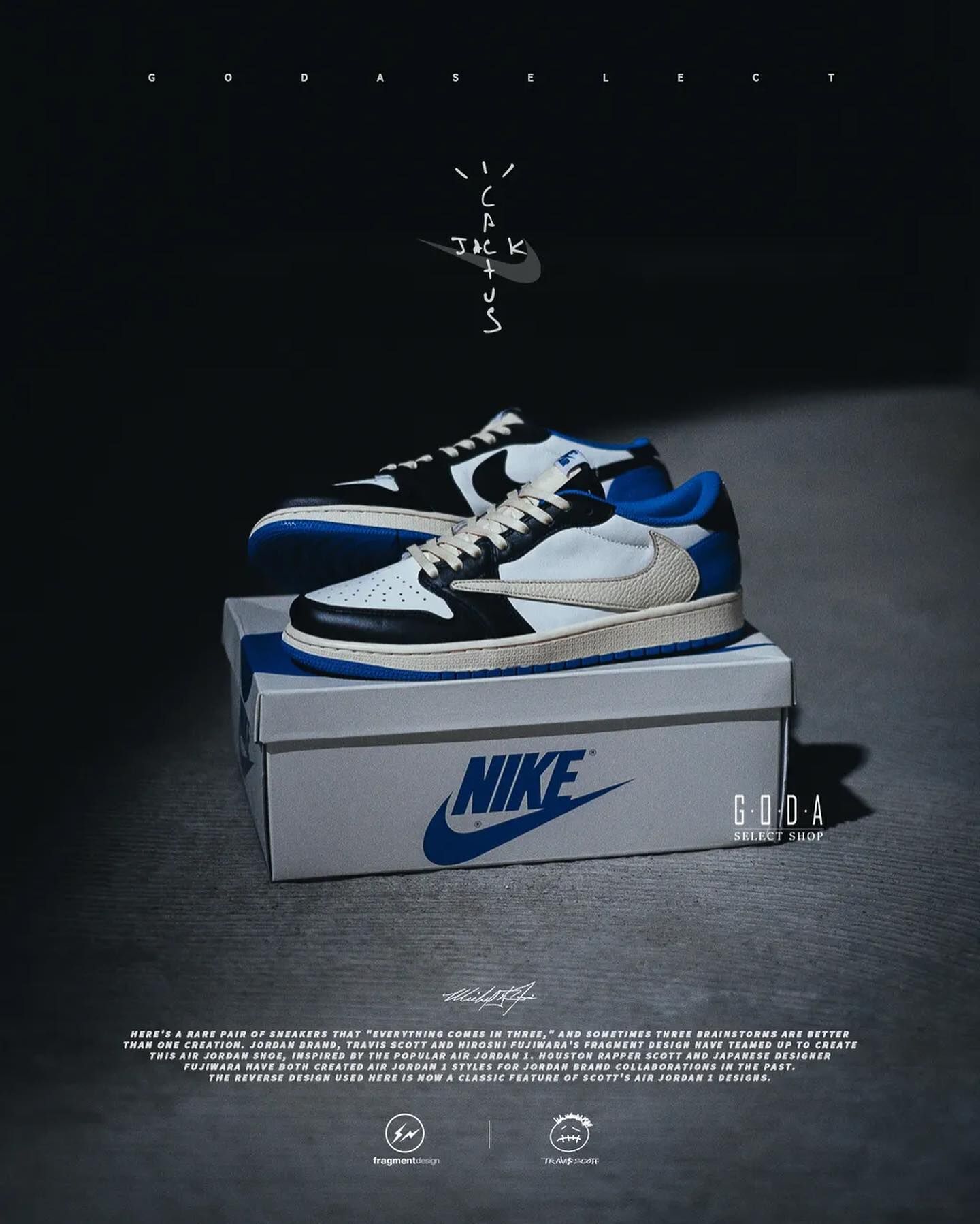 TRAVIS SCOTT X FRAGMENT X NIKE AIR JORDAN 1 LOW OG "MILITARY BLUE" 三方聯名 閃電 倒鉤 白藍黑 DM7866-140