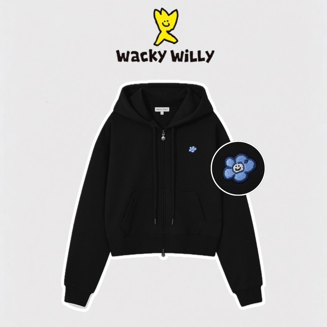 【隨時截單！限時優惠預訂】韓國 WACKY WILLY WOMEN LILY WAPPEN CROP ZIP-UP HOODIE（2色）