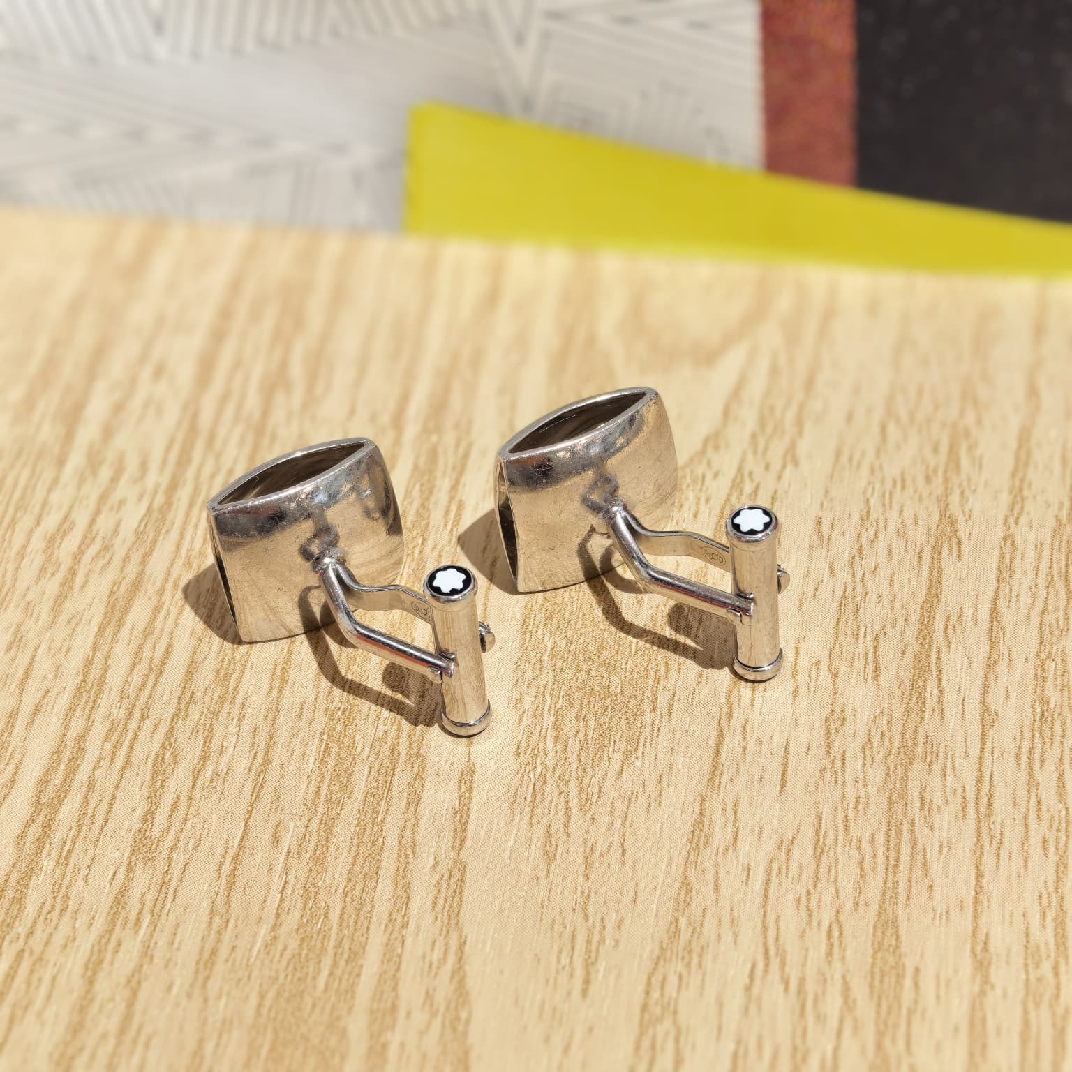 USED MONT BLANC袖口鈕/Cufflinks 925純銀 萬寶龍方型鏤空.星星印,袖口扣 #香榭站正品